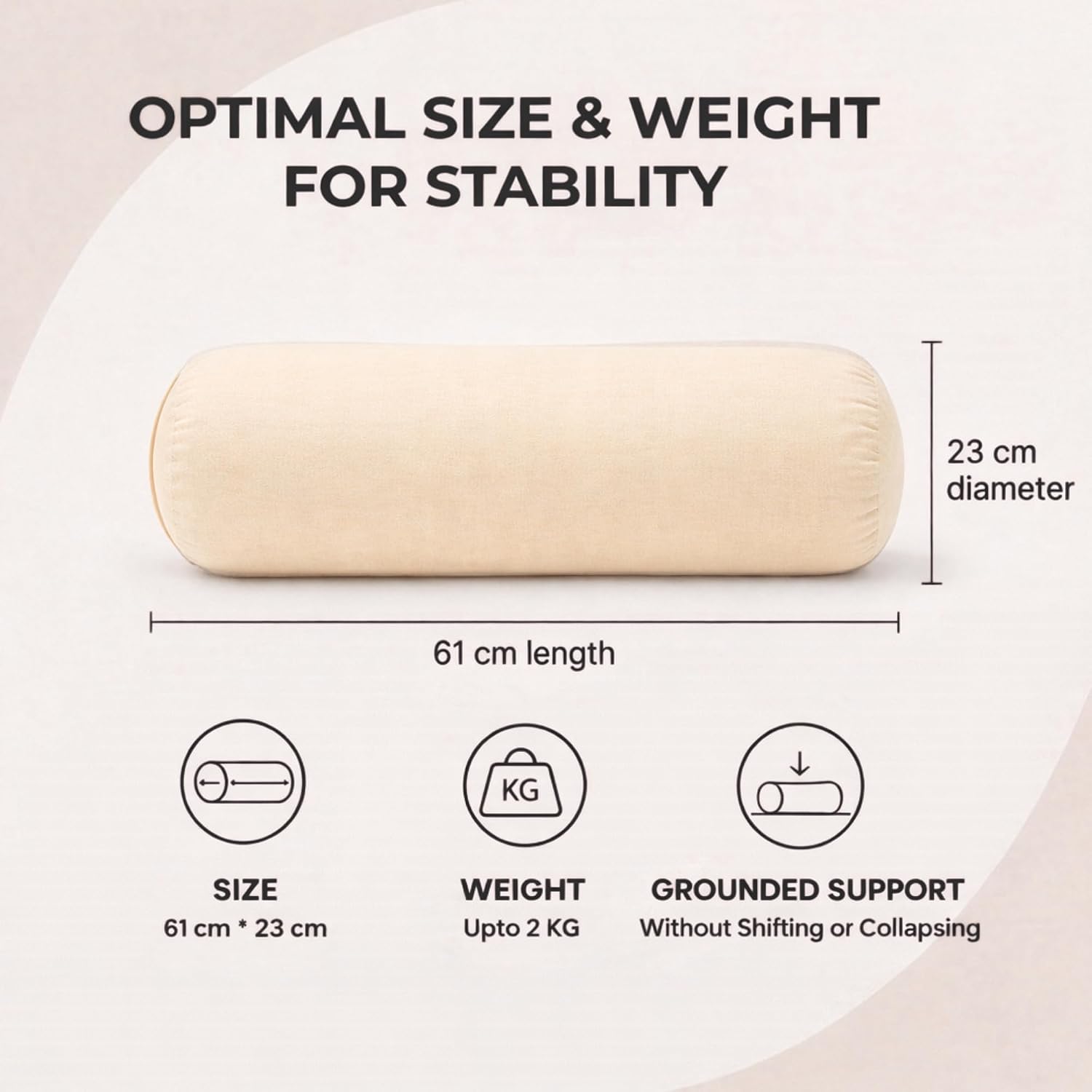 Yogikuti Iyengar Yoga Bolster Pillow – 100% Cotton Cylindrical Bolster for Restorative Yoga & Meditation – Firm & Durable Support Cushion with