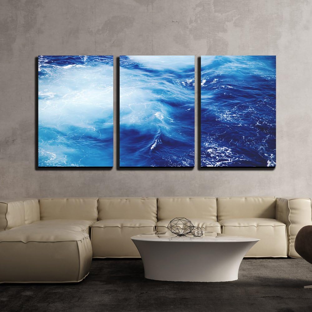 wall26 - 3 Piece Canvas Wall Art - Blue Ocean Waves - Modern Home Art Stretched and Framed Ready to Hang - 16"x24"x3 Panels