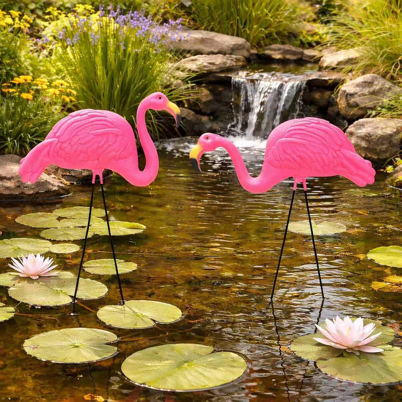 Pink Flamingos Yard Decorations - 2 Pack Extra Large 24" Tall Plastic Flamingo Statue w/Metal Stakes - Lawn Ornaments & Garden Decor for Outdoor