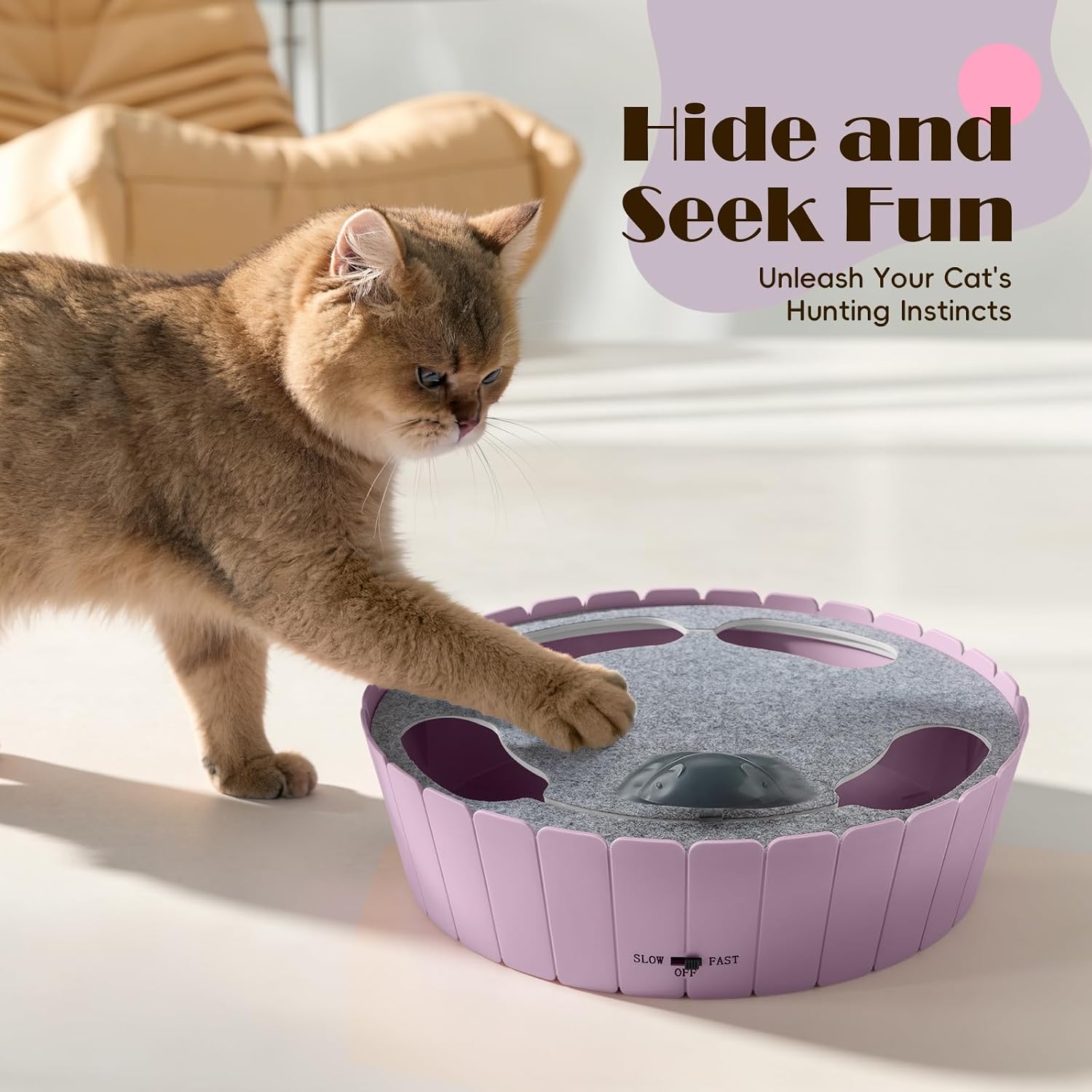 Pawaboo Interactive Cat Toy with Running Mouse, Automatic Track Kitten Toy | Electronic Motion Cat Toy for Indoor Cats, Pop and Play Hide Seek Cats Toys Hunting Mouse for Kitty Play Exercise, Green