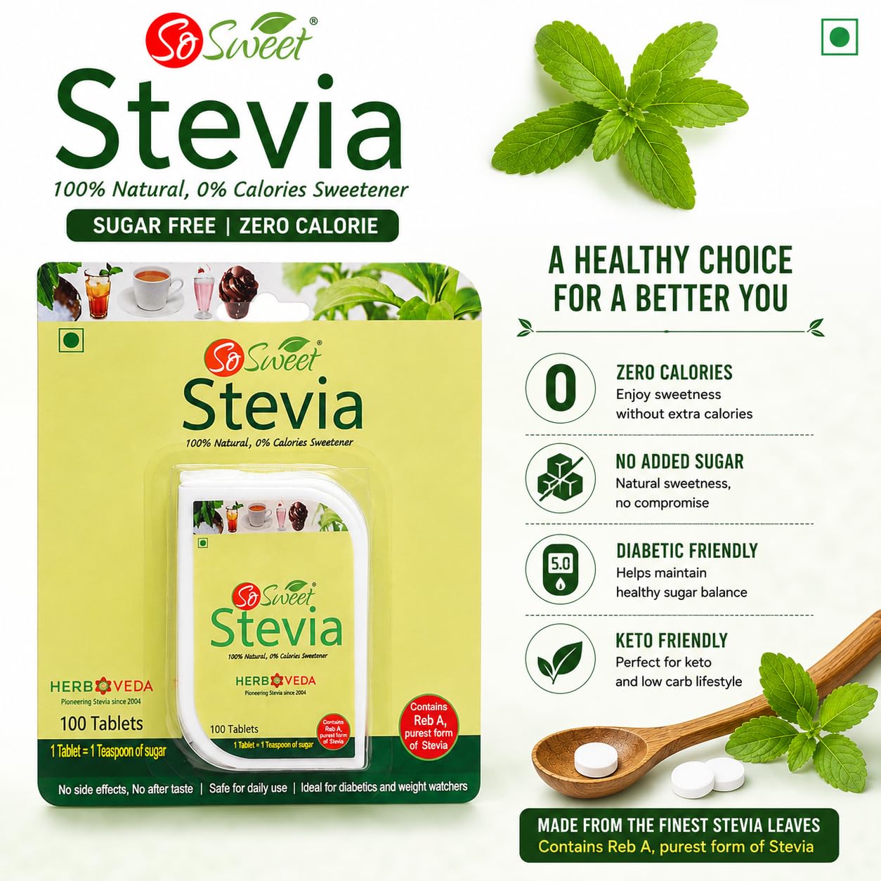 So Sweet Stevia 500 Tablet Dispenser - Natural Sweetener, Zero Calories, Keto-Friendly, Sugar Substitute, No Artificial Flavors, Convenient Travel Size