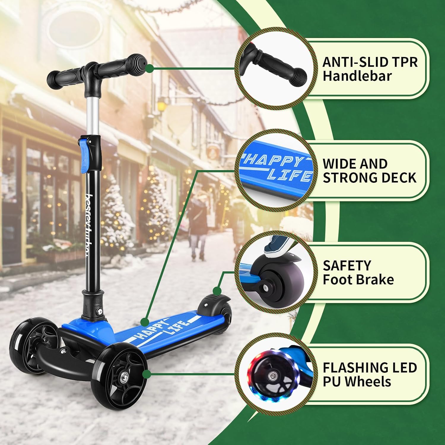 besrey 3 Wheel Scooter for Kids Ages 3-10 with 4 Adjustable Height