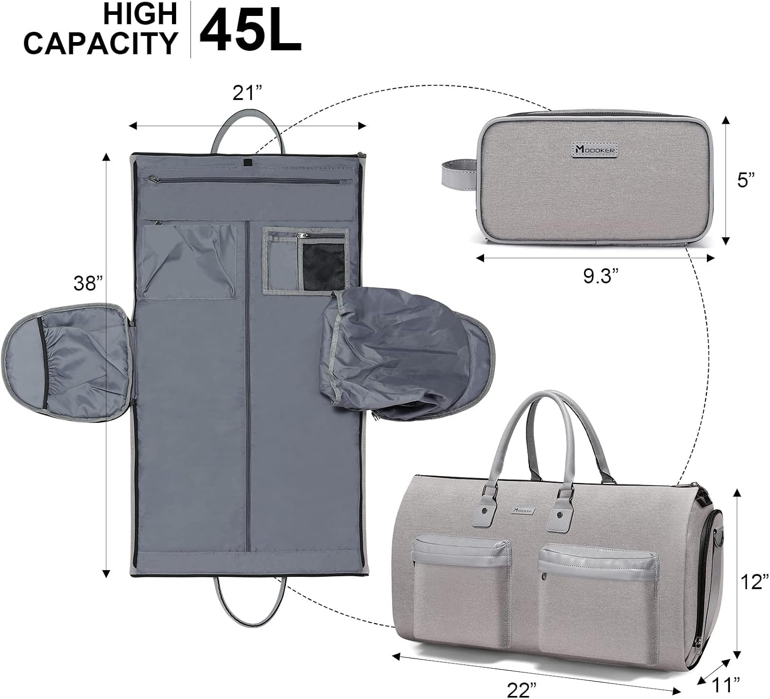 Garment Bags for Travel, 45L Carry on Convertible Garment Duffle bag