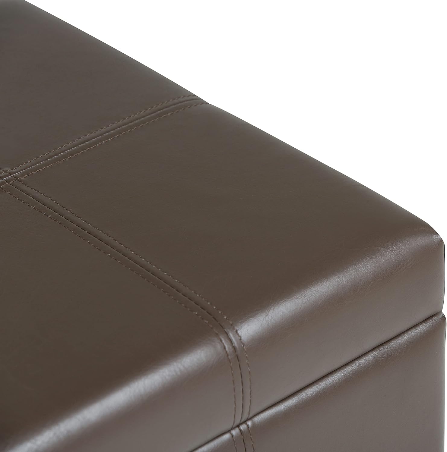 SIMPLIHOME Dover 36" Wide Vegan Leather Storage Ottoman in Midnight Black | Distressed umber brown, contemporary ottoman with lift-top and safety hinges; rectangle storage bench for living room.