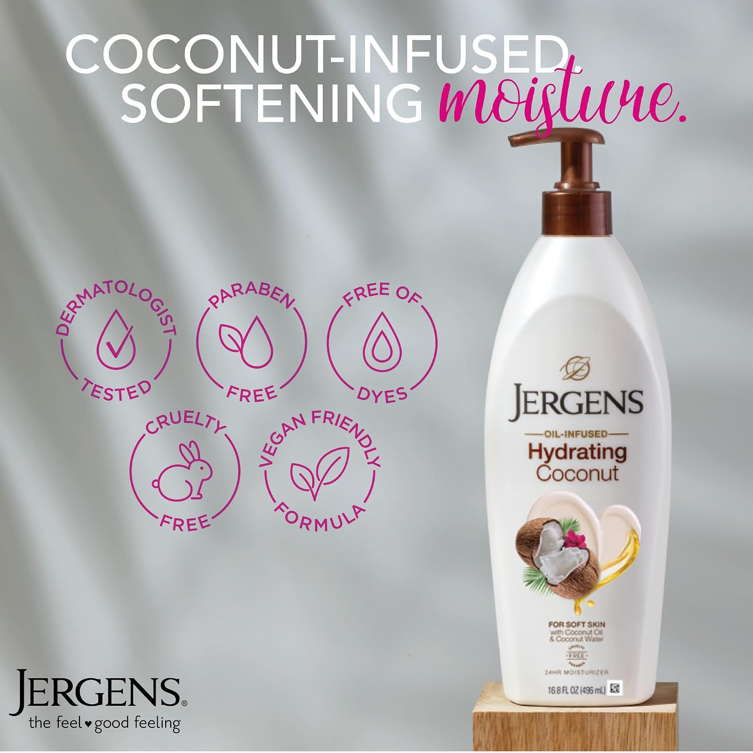 Jergens Hydrating Coconut Body Lotion, Hand and Body Moisturizer, Infused with Coconut Oil, Hydrates Dry Skin Instantly, Dermatologist Tested, 16.8 oz | Coconut Oil, Instantly Hydrates, Dermatologist Tested, Extra Dry Skin Care, Long-Lasting Moisture
