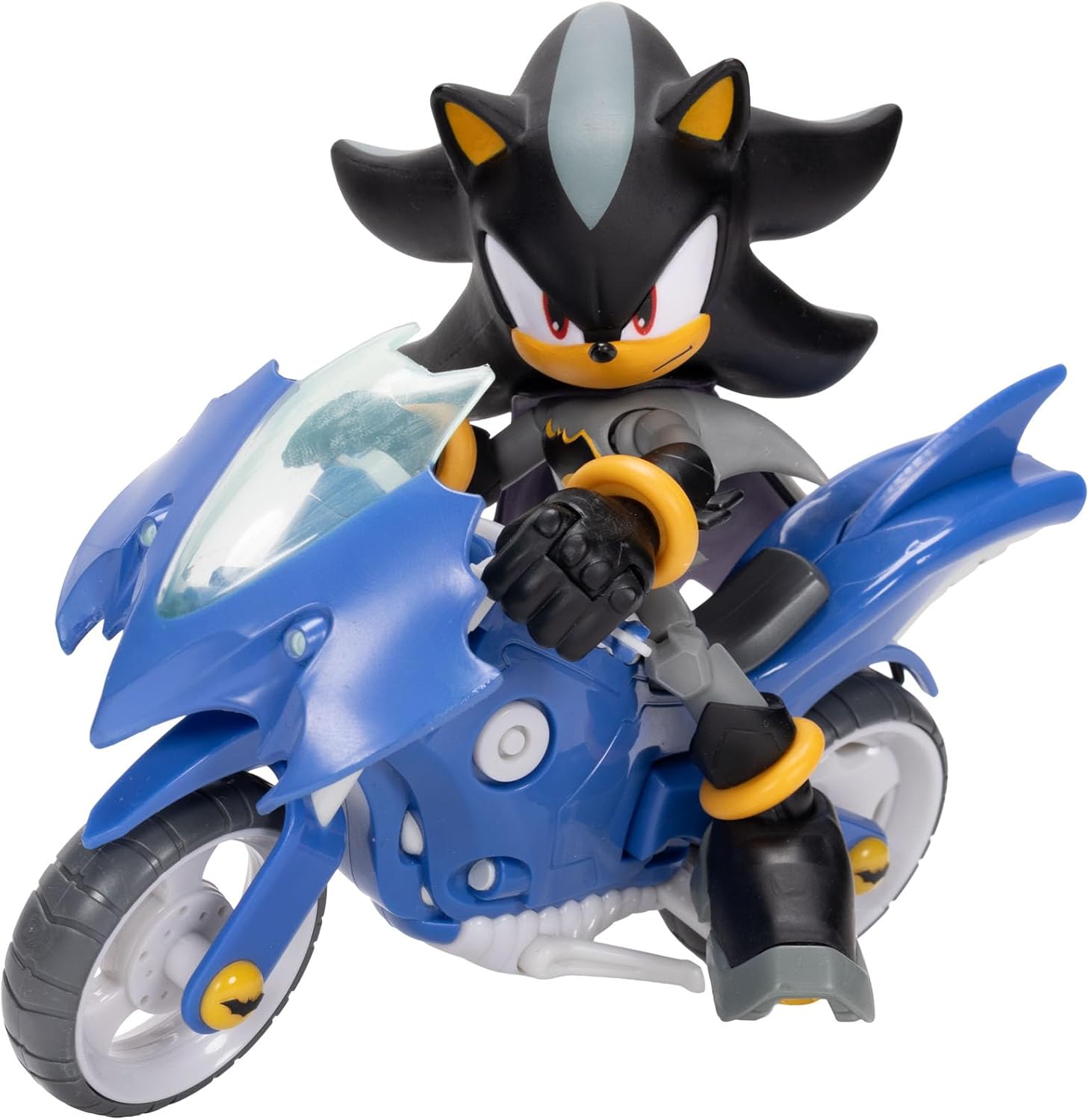 Sonic The Hedgehog DC x Sonic Shadow as Batman & Batcycle Action Figure Set, 5"/13cm, 22 Points of Articulation, Moving Wheels, Working Kickstand