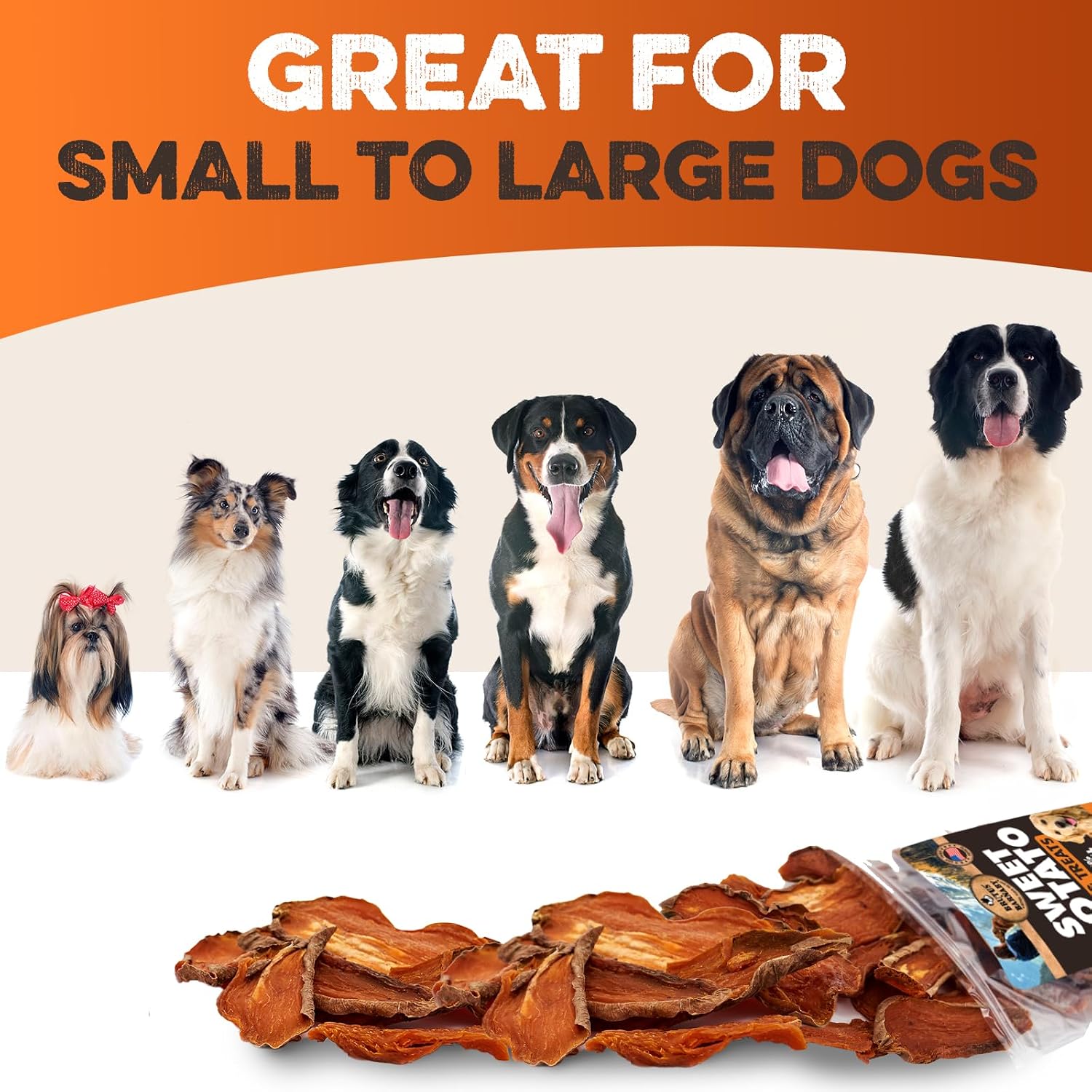 BRUTUS & BARNABY Dried Sweet Potato Dog Treats & Chews, Full Slices, 14 oz | Single ingredient, healthy, hypoallergenic; gentle on sensitive stomachs. Made in USA, thick cut for large breeds