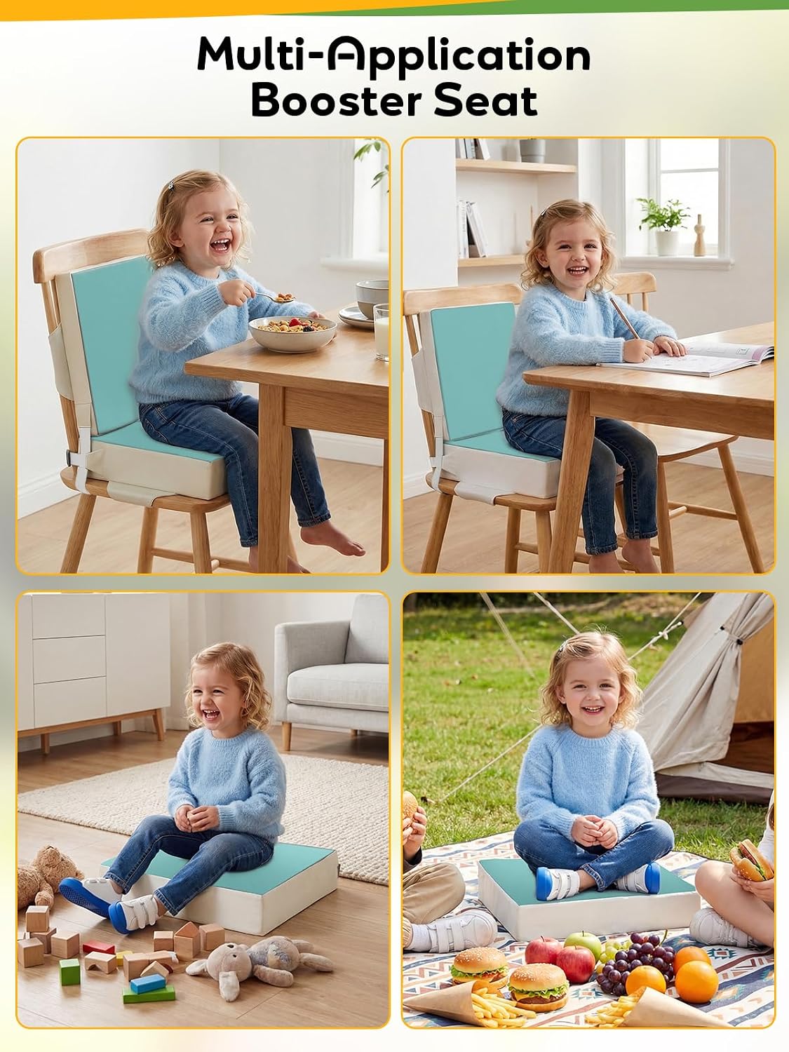 Booster Seat for Kitchen Chair - Toddler Booster Seat for Dining Table - PU Washable Double-Safety Straps with Buckle