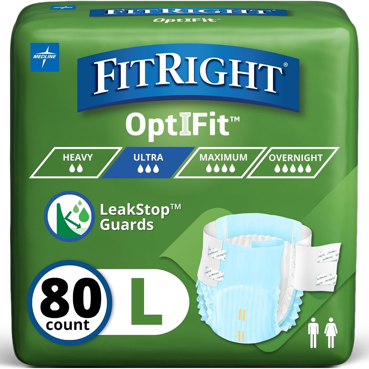 FitRight Ultra Adult Diapers, Disposable Incontinence Briefs, Leak-Proof Diaper, Absorbent Briefs For Men and Women, Maximum Protection, Medium, 32 – 44 in, 20 briefs per bag