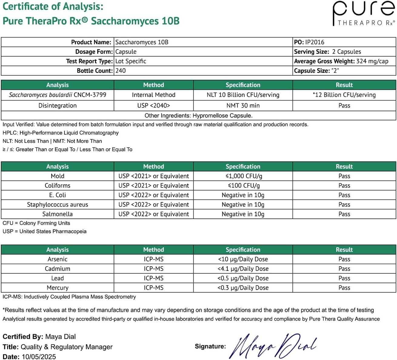 Pure Therapro Rx Saccharomyces 10B Probiotic, 120 Capsules | Supports Gut & Digestive Health, 10B CFU Saccharomyces Boulardii, For Men & Women, No Fillers, Made in USA, Pharma Grade