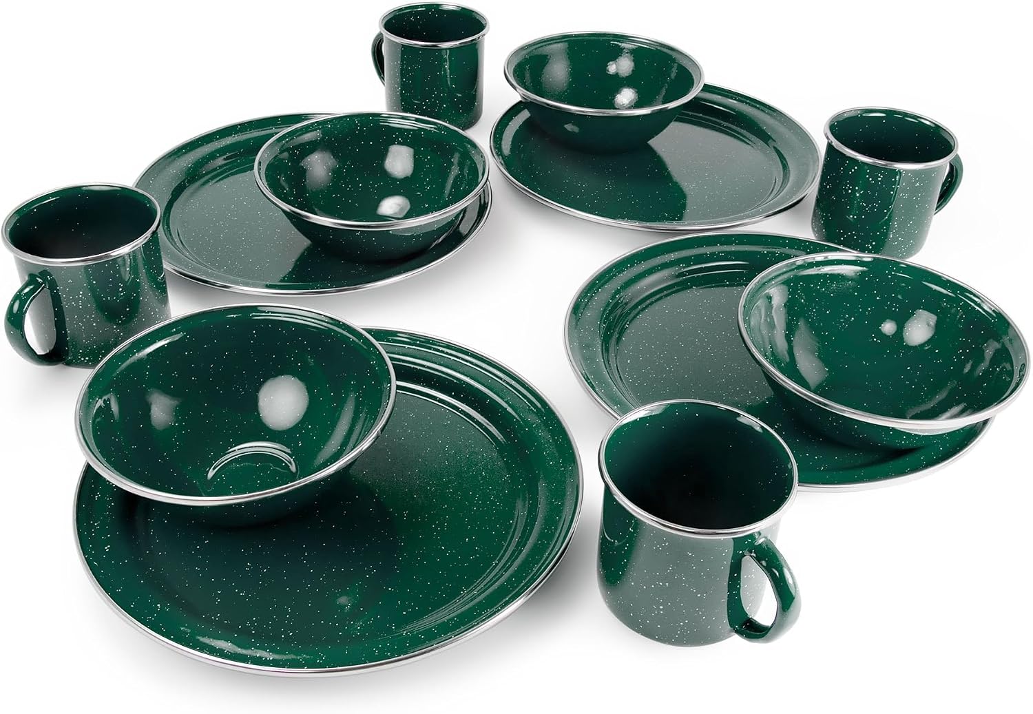 GSI Outdoors Pioneer Enamel 12 Pieces (4-Person) Dish Set I Enamelware Dishes Including Plates, Bowls and Mugs for Camping, Outdoors, RV, Camp, Blue