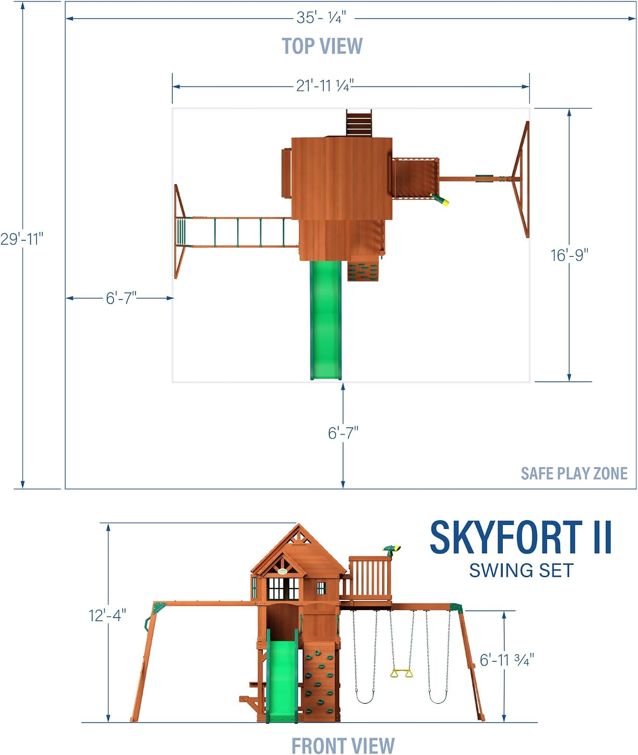 Backyard Discovery Skyfort II Cedar Wood Swing Set with Wave Slide, Raised Clubhouse, Crow's Nest, Monkey Bars, Balcony, Belt Swings, Trapeze