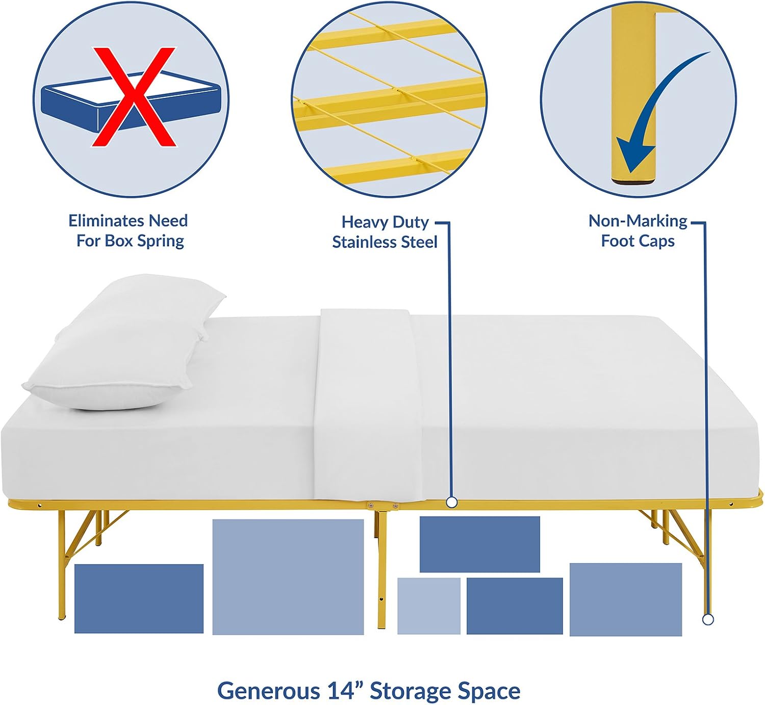 Modway Horizon Queen Bed Frame In Gray - Replaces Box Spring - Folding Metal Mattress Bed Frame