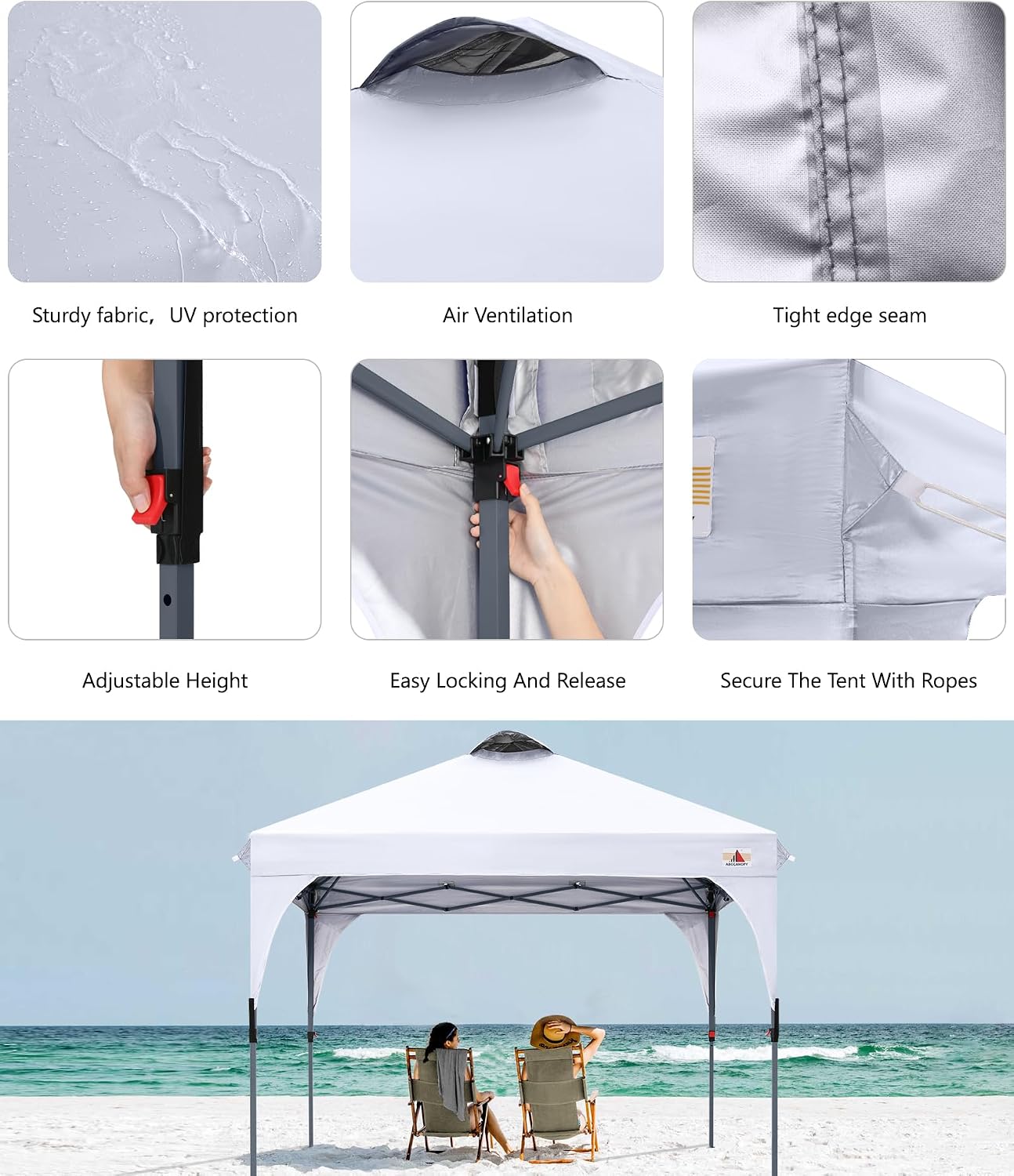 ABCCANOPY Outdoor Pop up Canopy Tent, 10x10 Instant Portable Canopy for Camping, Beach, Backyard,Gray | Water resistant & UV protection canopy, easy setup, with carry bag, ideal for camping, beach, backyard, market events