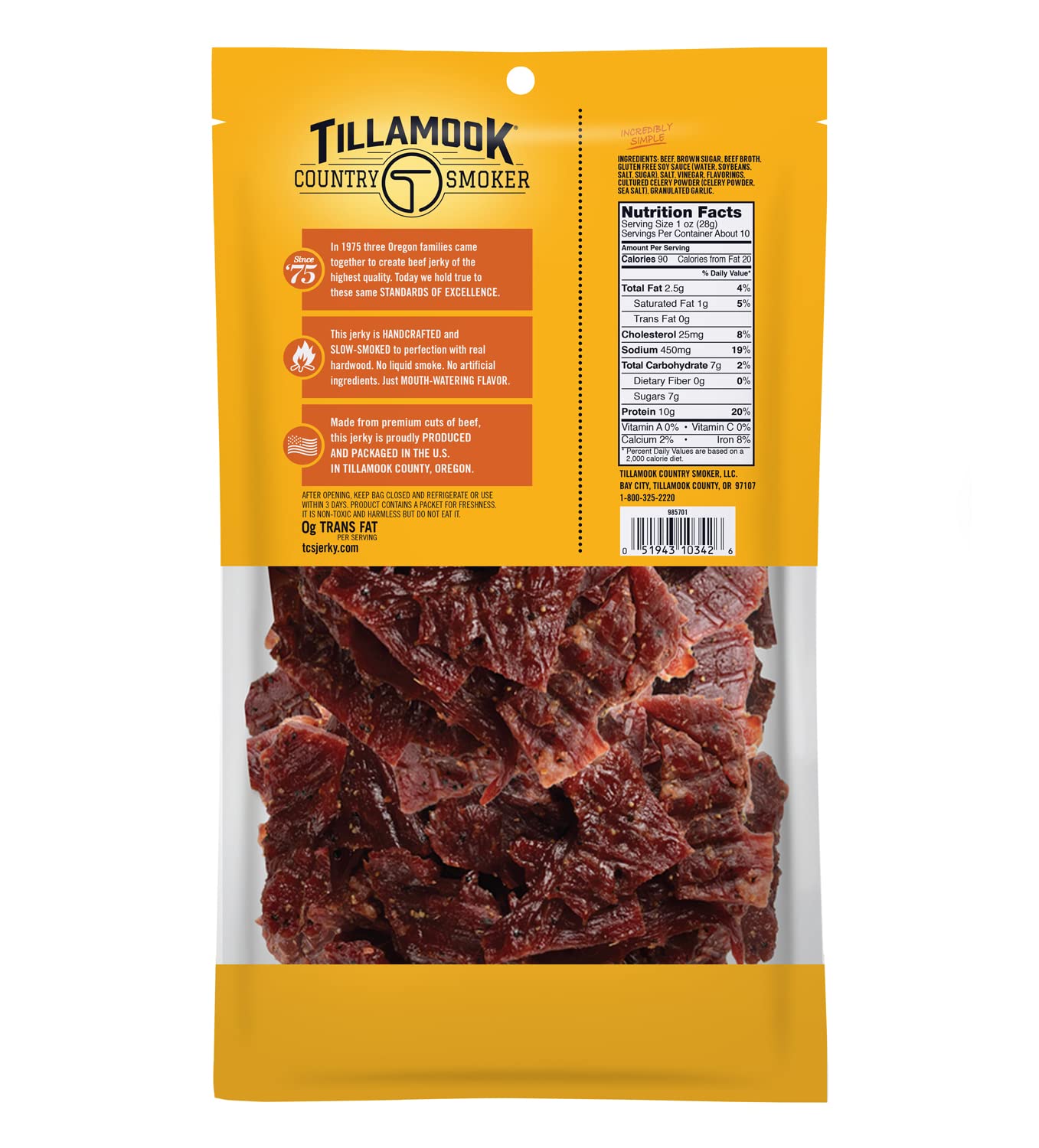 Tillamook Country Smoker Real Hardwood Smoked Beef Jerky, Teriyaki, 10 Ounce