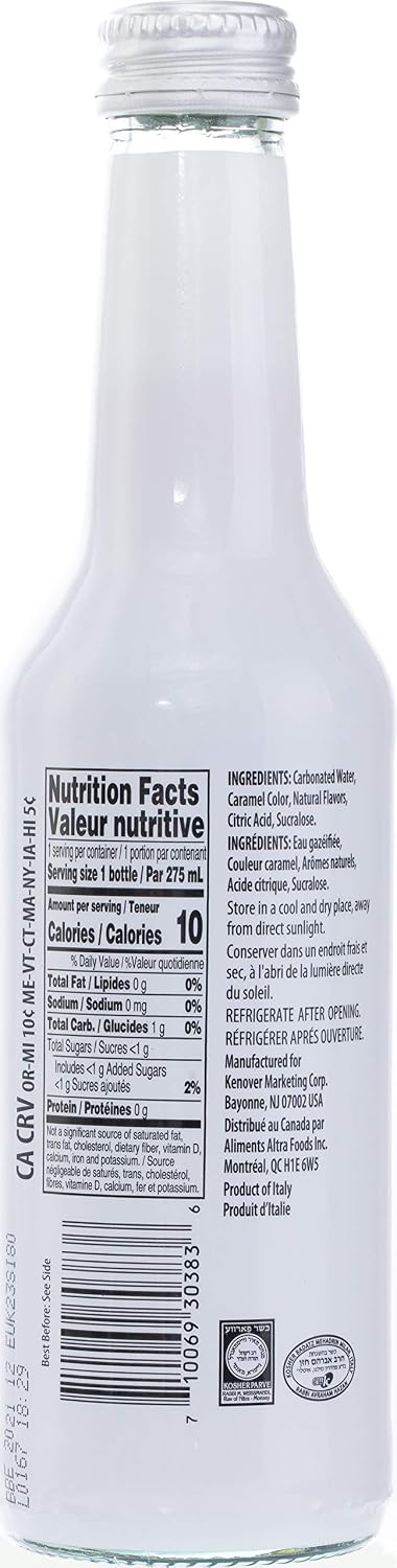 Tuscanini Italian Diet Cola Soda 9.3oz (6 Pack) Naturally Caffeine Free, Aspartame Free, Elegant Glass Bottle, Great Tasting, No Preservatives