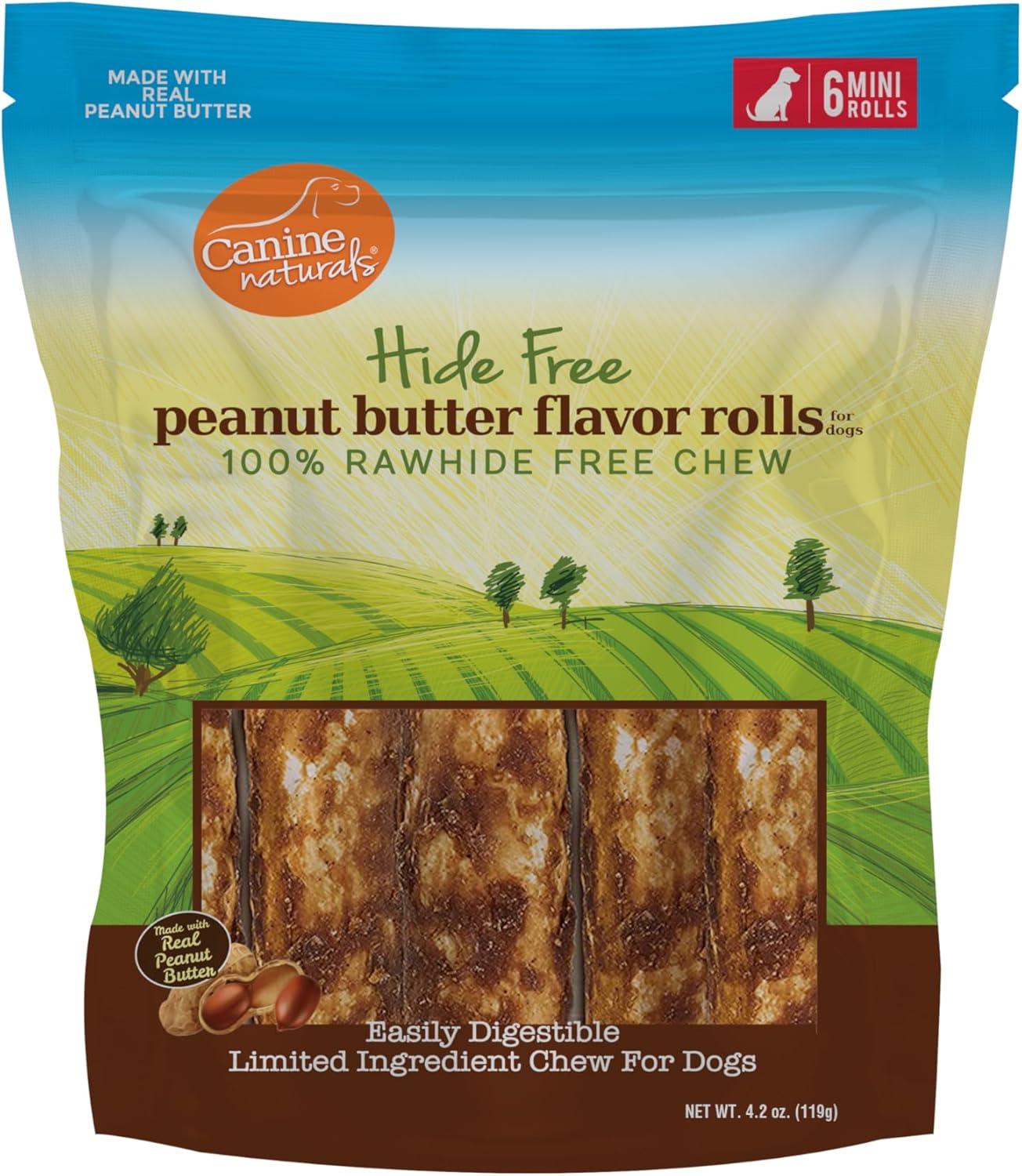 Canine Naturals Rawhide Free Chicken Recipe Dog Chews, Mini Rolls, 6 Count