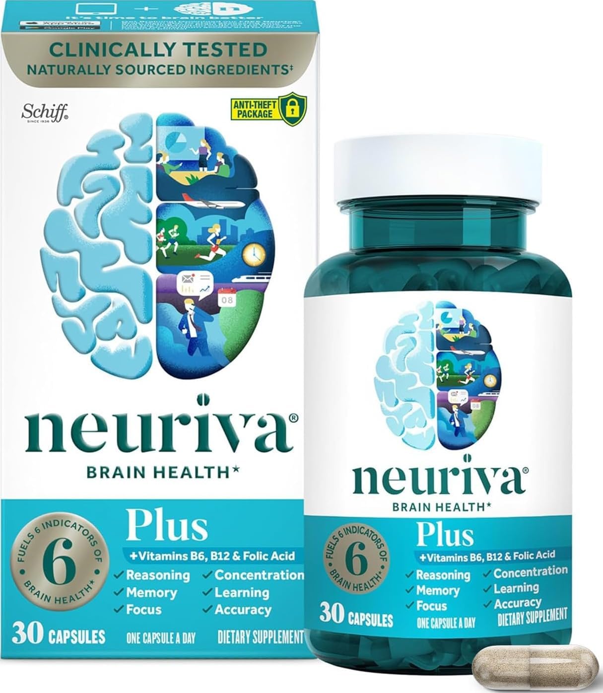 NEURIVA Plus Brain Supplements for Memory and Focus, Clinically Tested Nootropics Neurofactor and Phosphatidylserine, with Vitamin B12