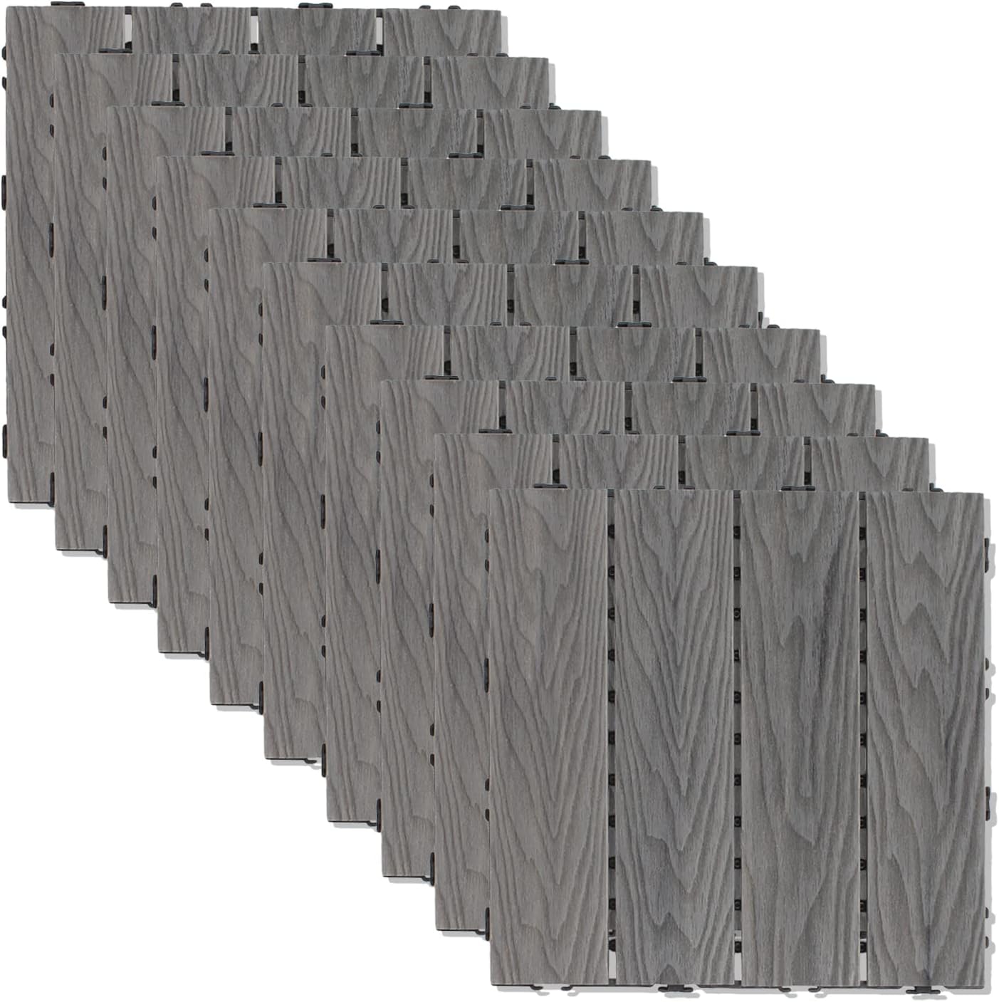 ECOOPTS 12"x12" Interlocking Deck Tiles Patio Floor Tiles Outdoor Flooring Wood Deck Tiles for Porch Balcony Backyard, 9 Slat x 15 Boxes, Brown