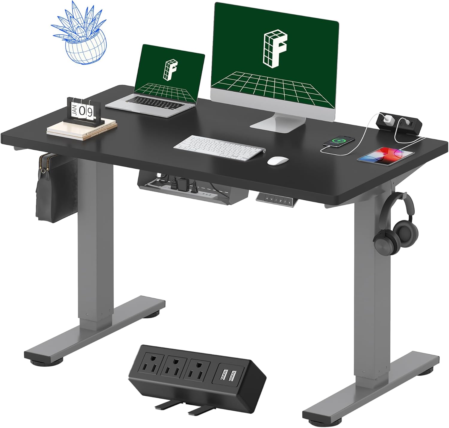 FLEXISPOT EN2 48"x24" Standing Desk with Power Strip Bundle, Black