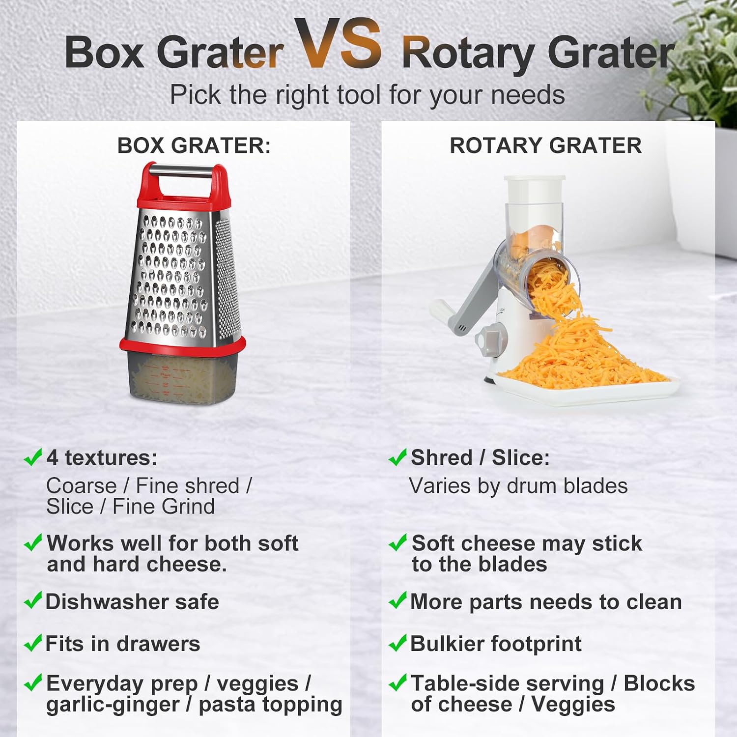 Ourokhome Cheese Grater with Handle, Stainless Steel Box Grater, 4 Side Kitchen Vegetable Shredder Slicer Zester with Container for Parmesan, Cabbage