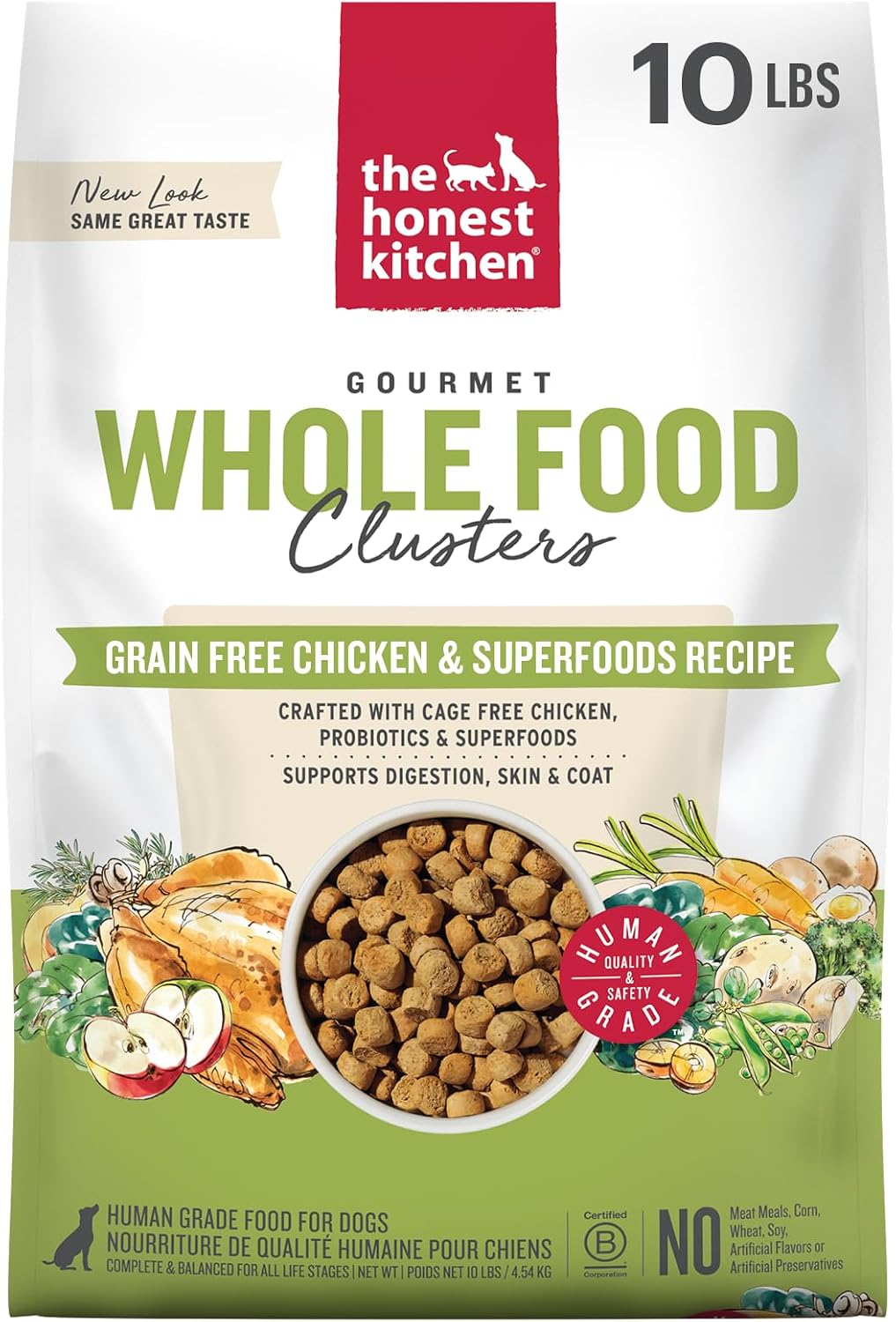 The Honest Kitchen Grain Free Beef & Superfoods Whole Food Clusters, Human Grade Dry Dog Food, Vet-Crafted Nutritional Support for Skin, Coat, Digestion & Overall Wellness, 20 lb Bag