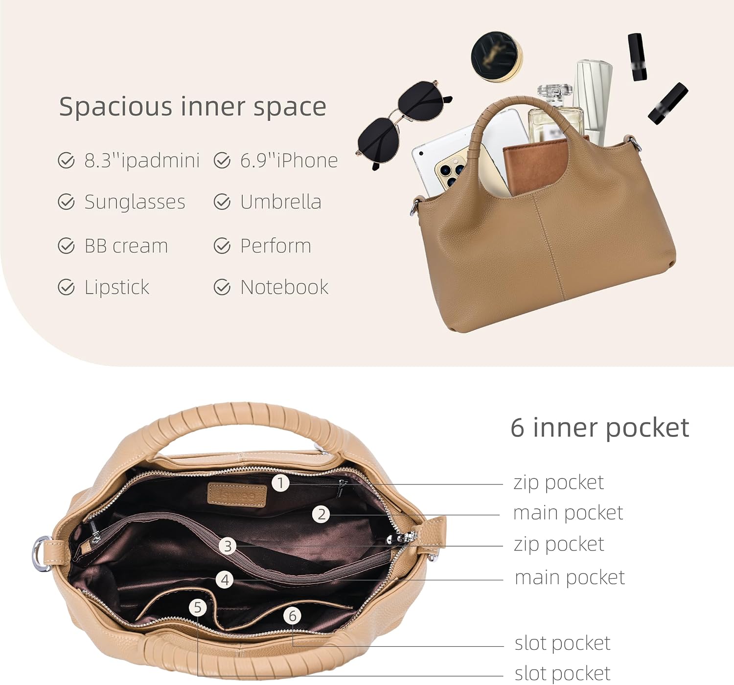 Iswee Leather Satchel Women Purse and Handbag Crossbody Shoulder Bag Hobo | Genuine Cowhide Leather Tote Top Handle Bag Soft & Durable Medium Size Bags with Detachable Multiple Pocketbooks Trendy