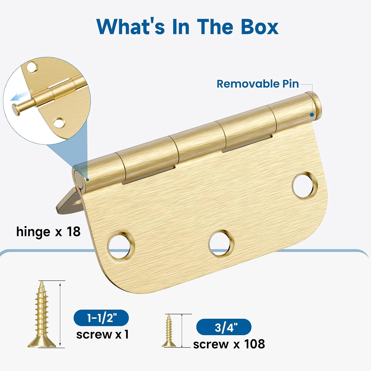 HOSOM 18 Pack 3.5 Inch Brushed Nickel Interior Door Hinges, 5/8 Radius, Satin Nickel 3 1/2 Interior Door Hinges, 3.5 "x 3.5" Silver Hardware