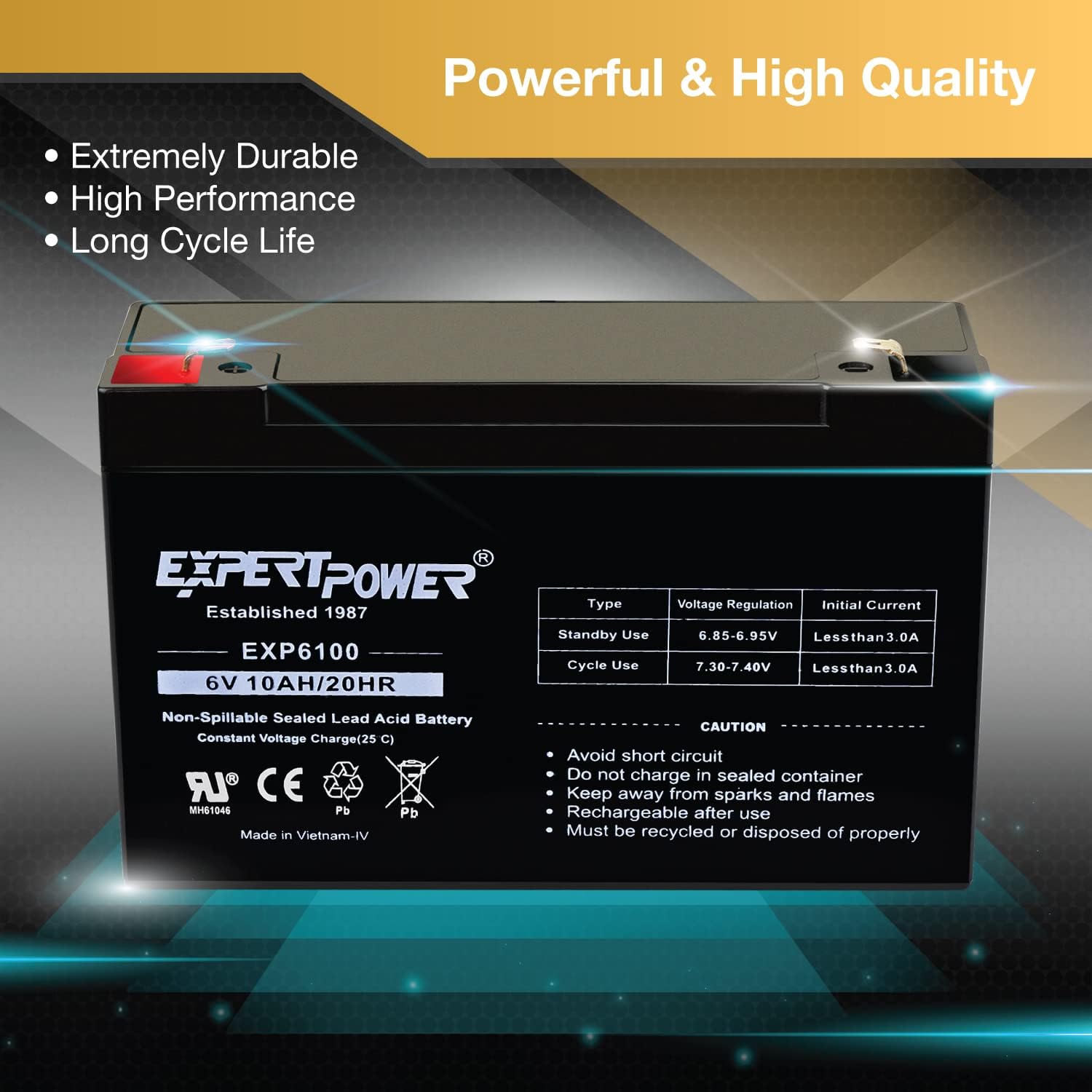 ExpertPower EXP6100 6V 10Ah - (2 Pack) SLA AGM 6V Battery for Emergency Light, Deer Feeder, Solar Storage, Electric Scooters