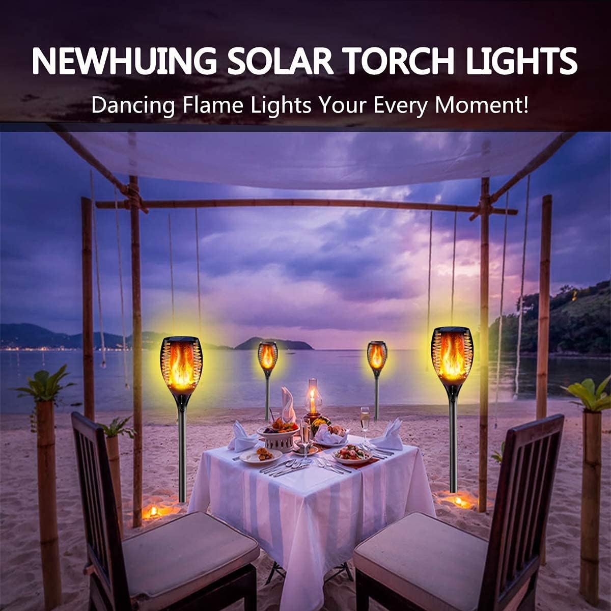 4PCs Solar Torch Lights Outdoor, 43 inch 96 LED, Waterproof Landscape Garden Pathway Light with Vivid Dancing Flickering Flames