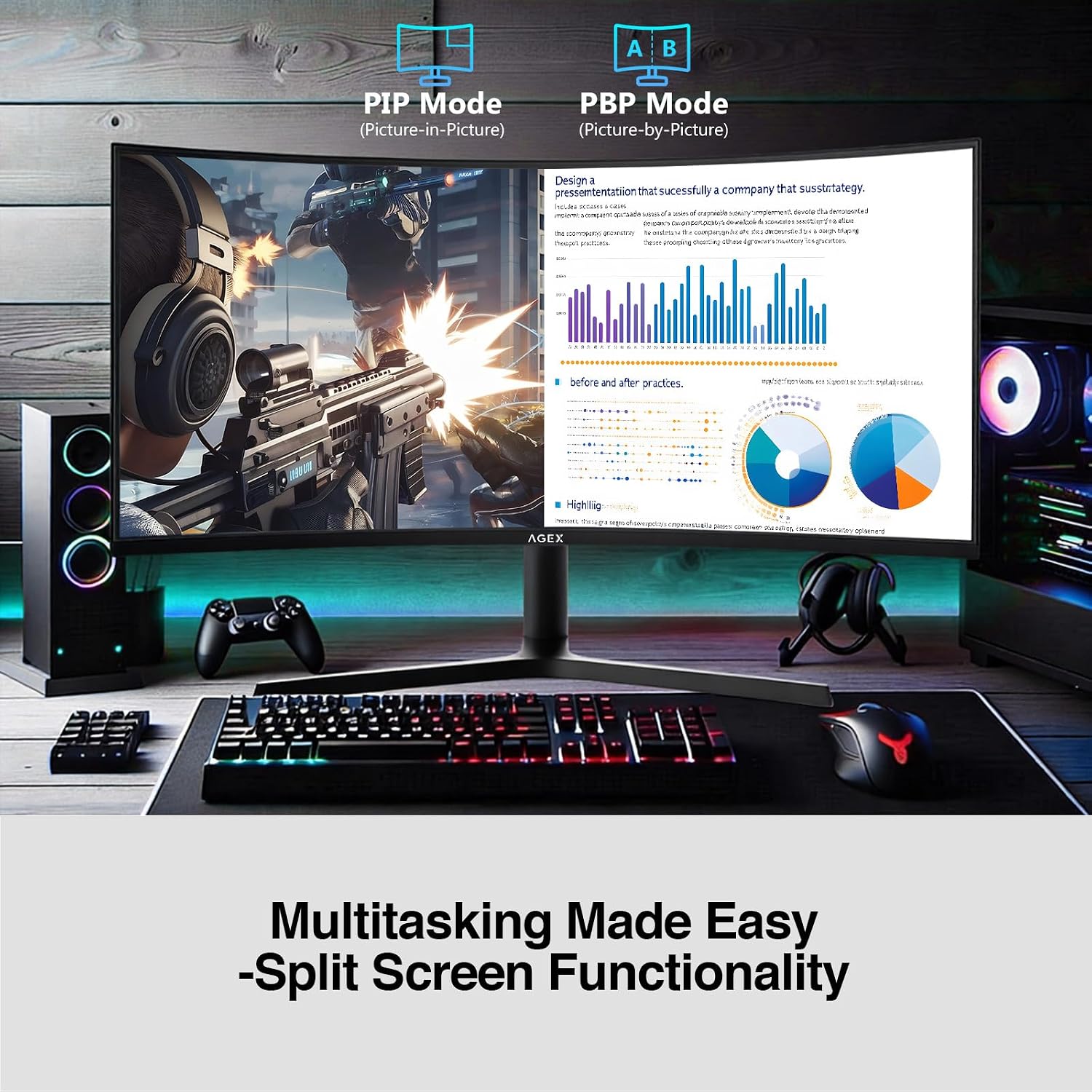 Z-Edge 34 inch WQHD 1440P Curved Gaming Monitor, 240Hz Computer Monitor | AG34P 1500R Frameless 21:9 Curved Screen, Height Adjustable, Office & Gaming, 1ms, Dual DP & HDMI, Metal Stand