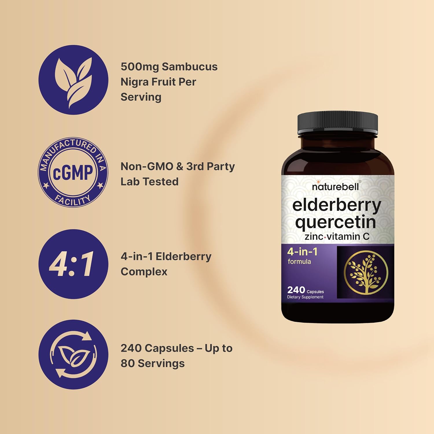 NatureBell Elderberry with Vitamin C, Zinc & Quercetin