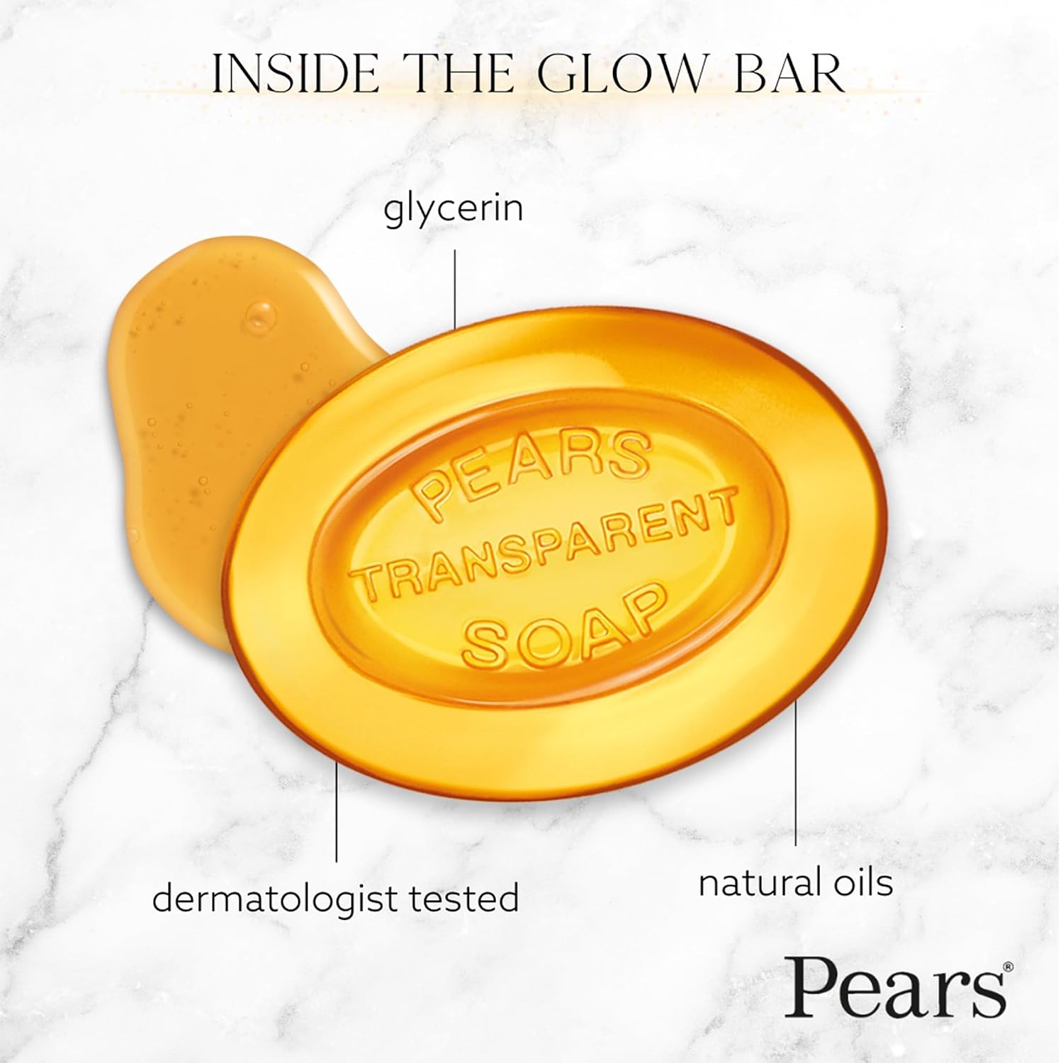 Pears Soap, Pure & Gentle with Natural Oils, 2-Pack – Transparent Amber Glycerin Soap for Pampered, Glowing Skin, 3.53 Oz Ea