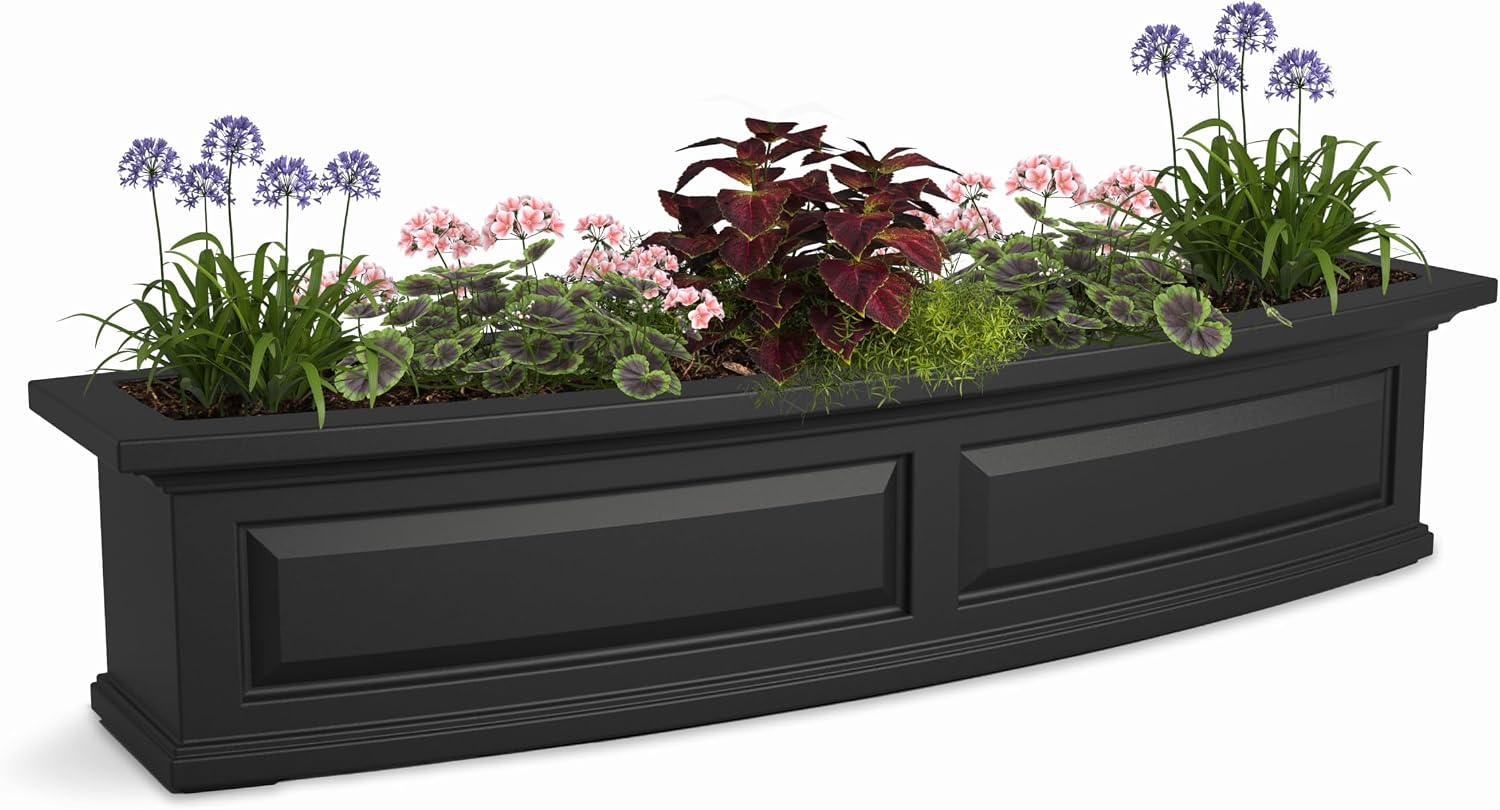 Mayne Nantucket 36in Self-Watering Rectangular Window Box Planter, White | Self-watering, All season, Fade resistant, Mounting brackets included, Built-in overflow, 15-year warranty