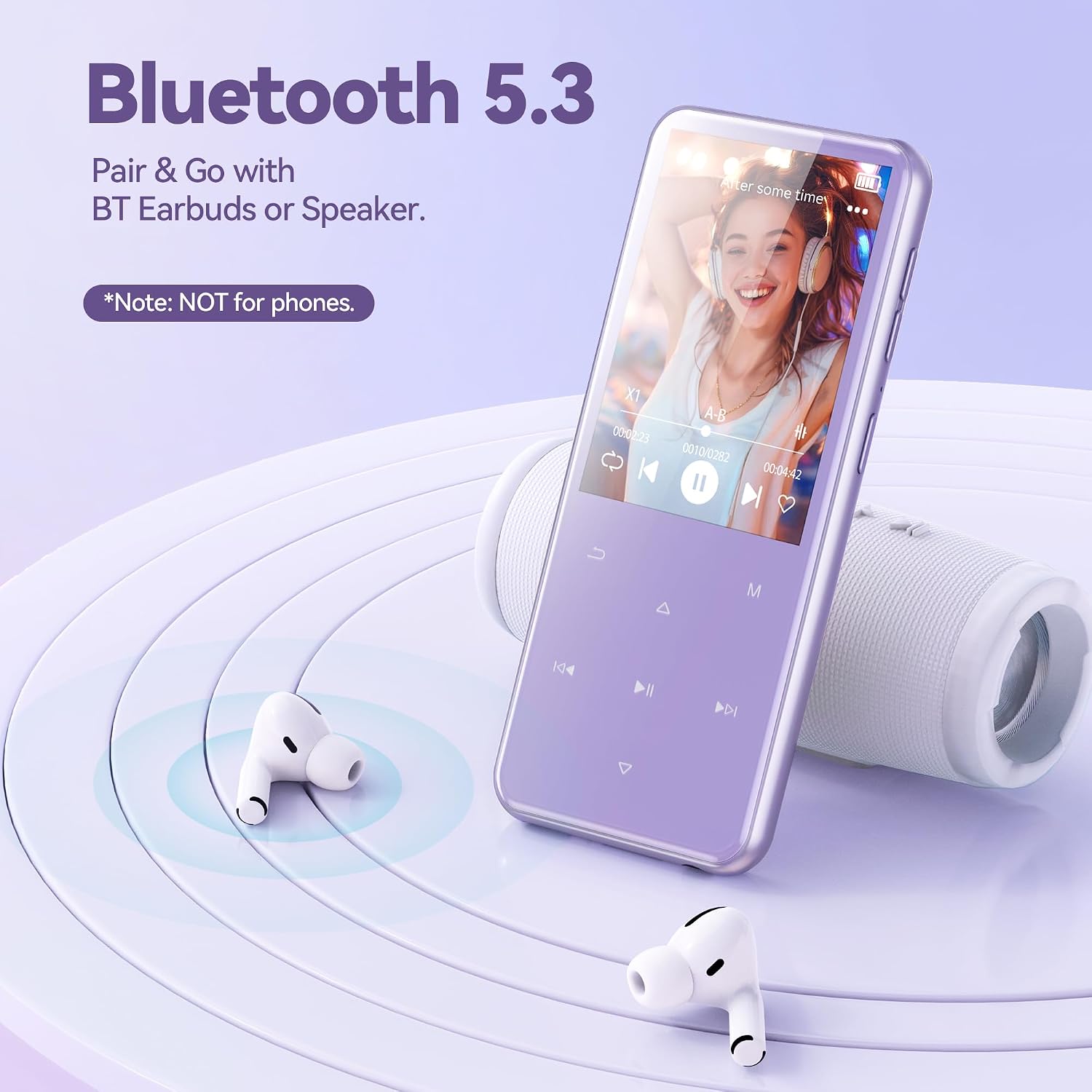 AGPTEK 64GB MP3 Player with Bluetooth, M3 2.4'' Player with Speaker | with FM Radio, Touch Buttons, Supports Up to 128GB(Purple)