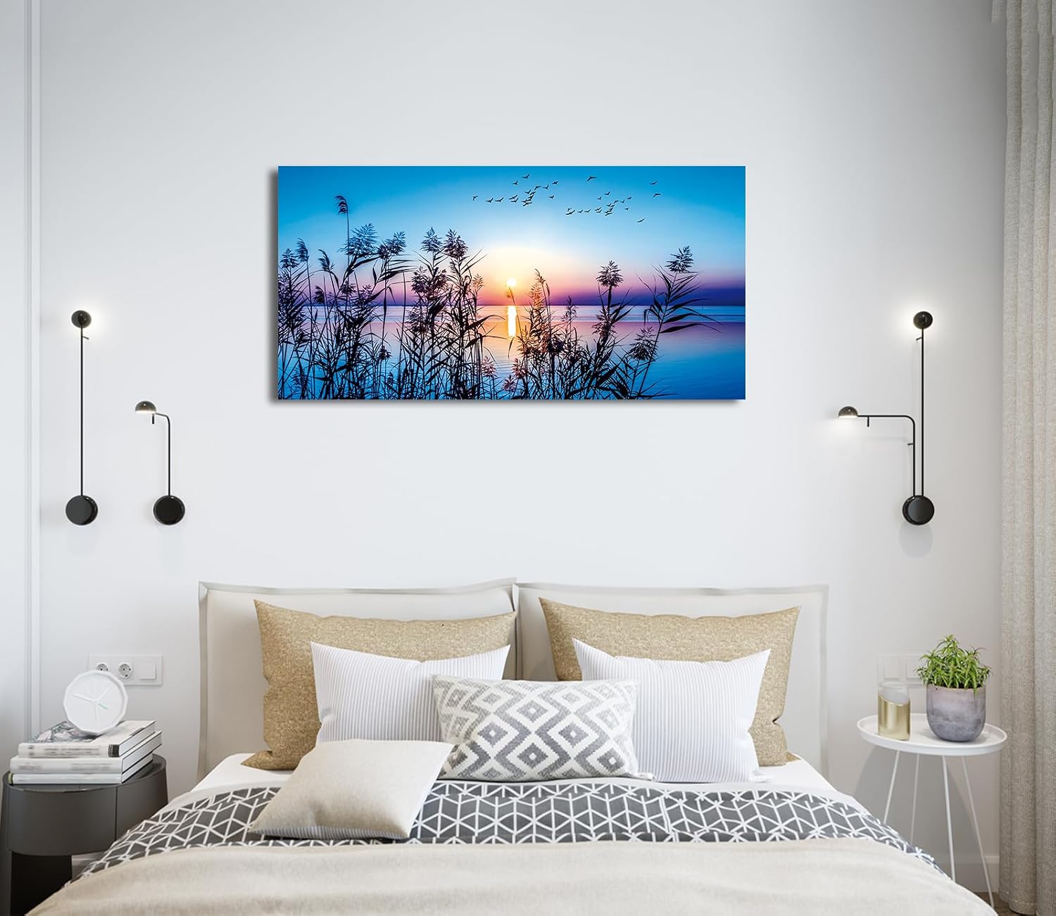 arteWOODS Ocean Wave Canvas Wall Art Beach Sunset Pictures Coastal Nature Artwork Blue Sea Painting Prints for Living Room Bedroom Home Office Decoration 20" x 40"