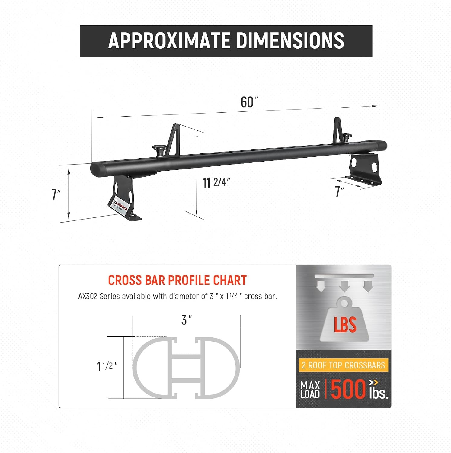 Model ADX32-C Aluminum 2 Bar (60") Universal Drilling Truck Camper Roof Rack with Ladder Stopper Sandy Black