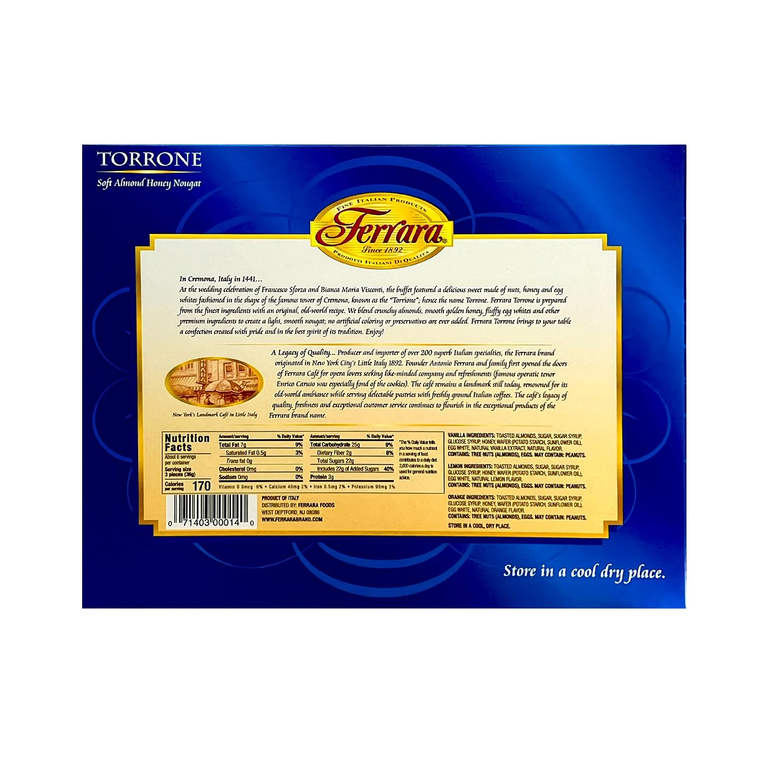 Torrone Nougat Candy, 18 Assorted Pieces (Ferrara) NET WT 7.62 216g