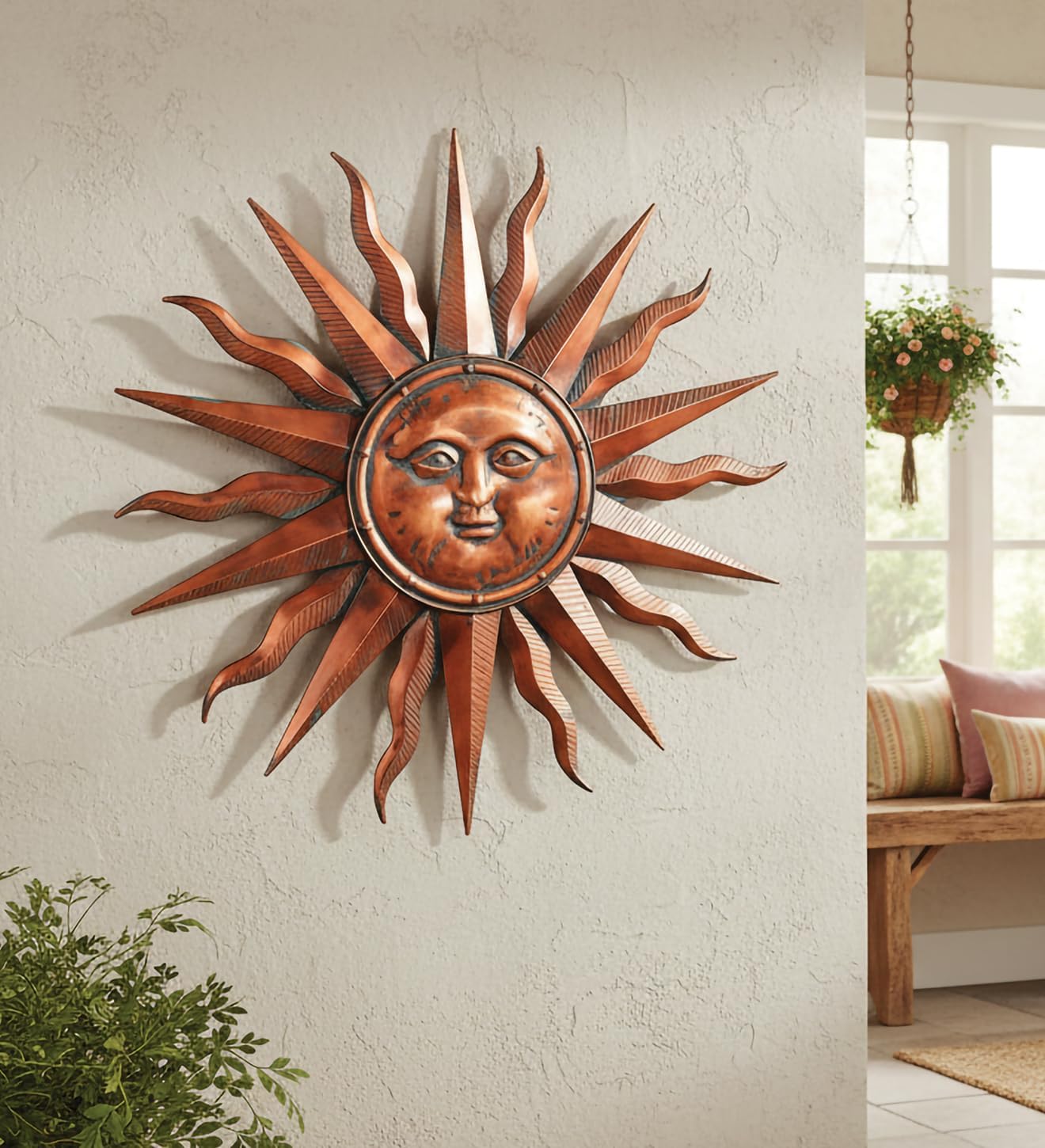 Regal Art & Gift Handcrafted Metal Sun Wall Decor, Rustic Sunburst Wall Art | Copper Patina, 40 in, Metal, Rust-Resistant Sunburst Sculpture, Eye-Catching Accent for Patio, Garden & Home