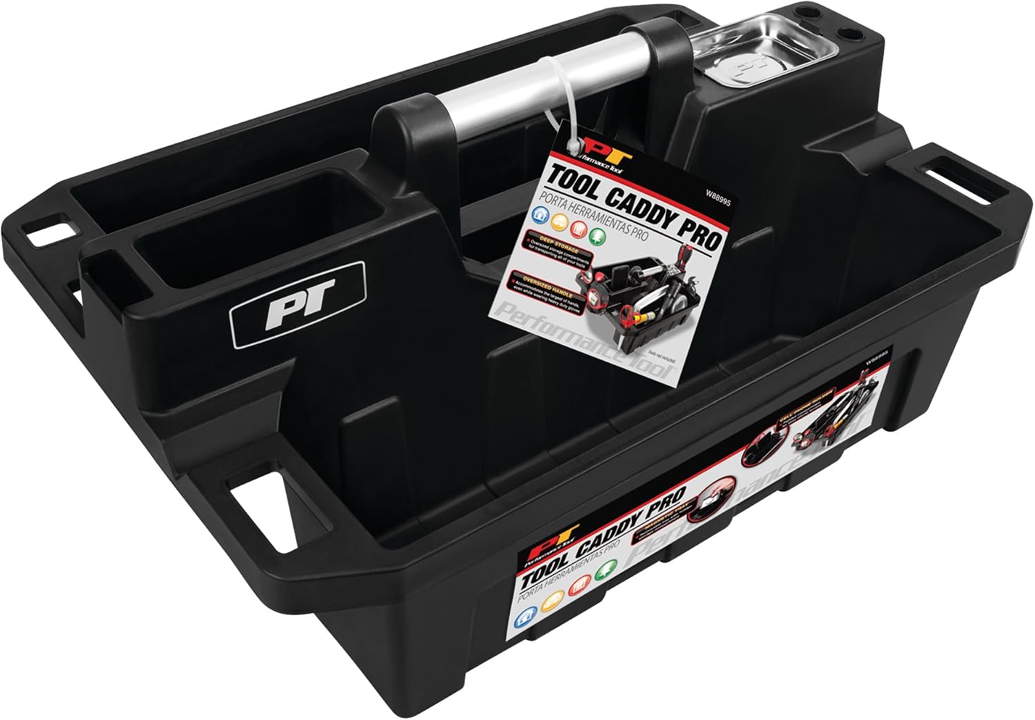 Performance Tool W54026 26 in. Steel Tool Box with Removable Tote | Heavy duty steel storage box and organizer. Recessed ergonomic comfort handle. Strong double latch with padlock eyehole