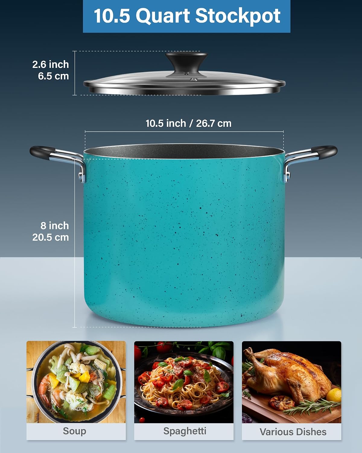 Cook N Home 10.5 Quart Non Stick Stock Pot with Lid, Large Pots for Cooking