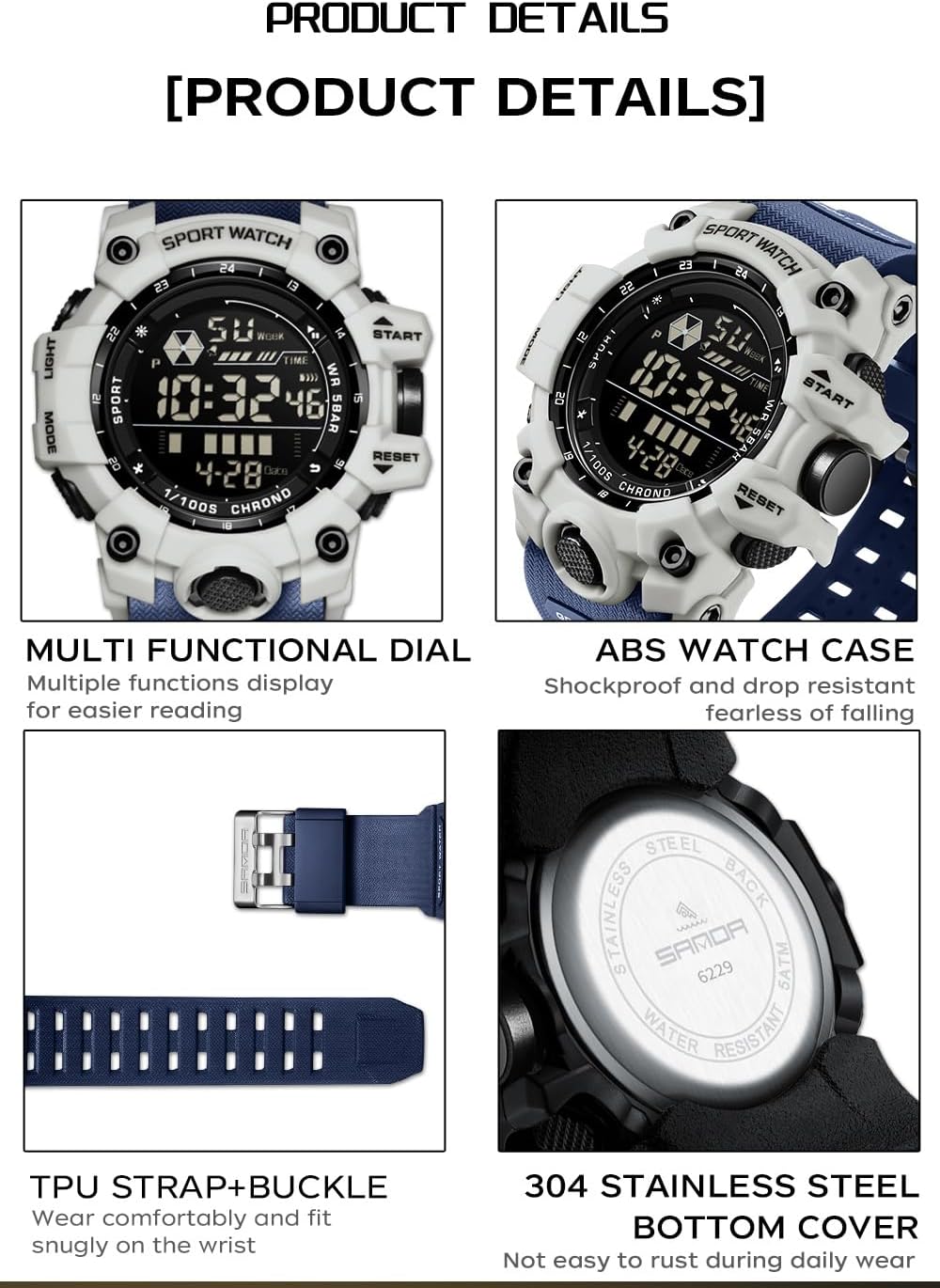 FANMIS Men's Digital Sport Watch Military LED Alarm Waterproof Quartz Watch | Tactical Outdoor Sport Watch Multi Function Led Display Alarm Stopwatch Date Quartz Rugged Style Daily Water Resistance