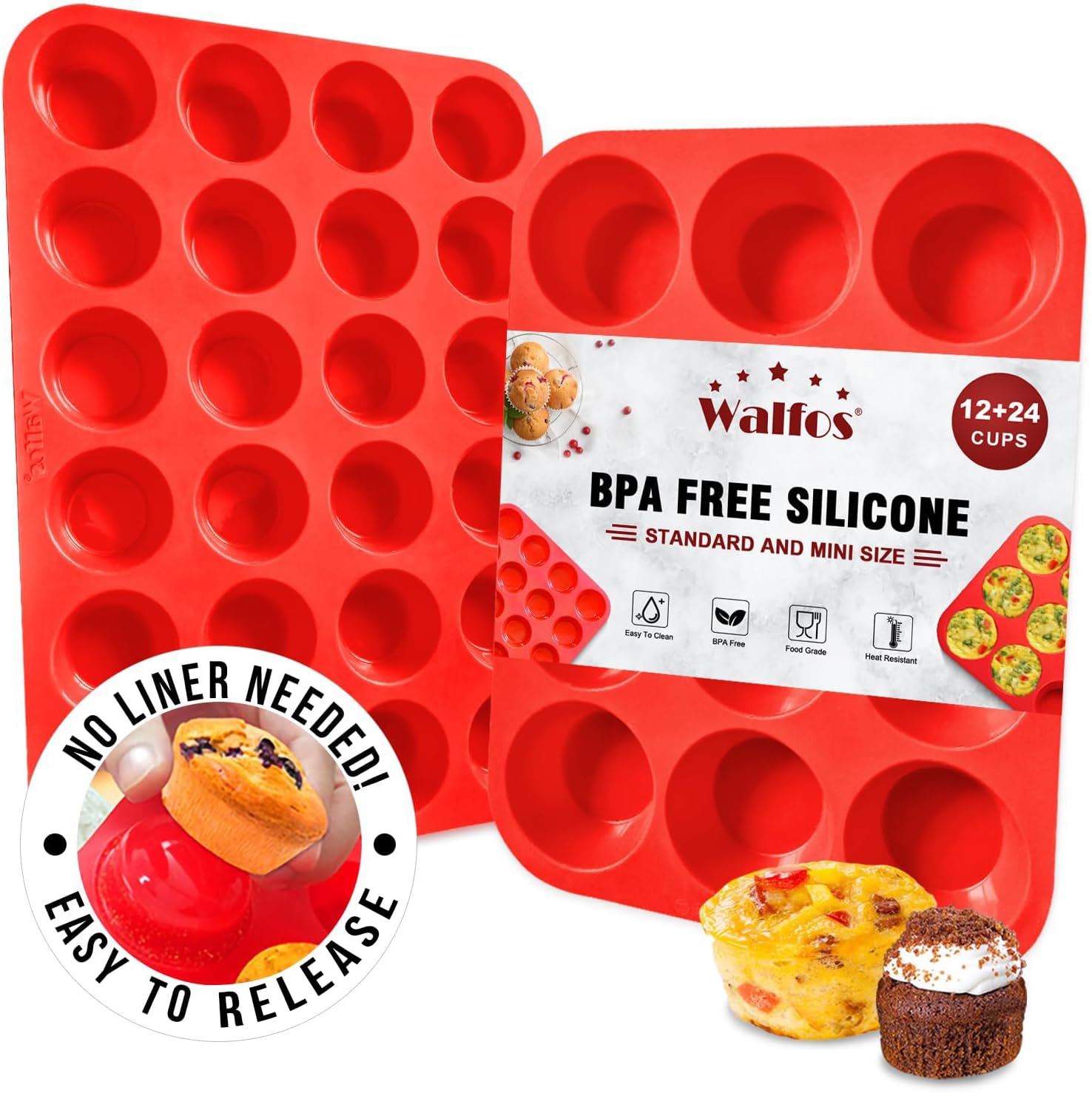 Walfos Silicone Texas Muffin Pan - 6 Cup Jumbo Silicone Cupcake Pan, Non-Stick, Just Release! Perfect for Egg Muffin