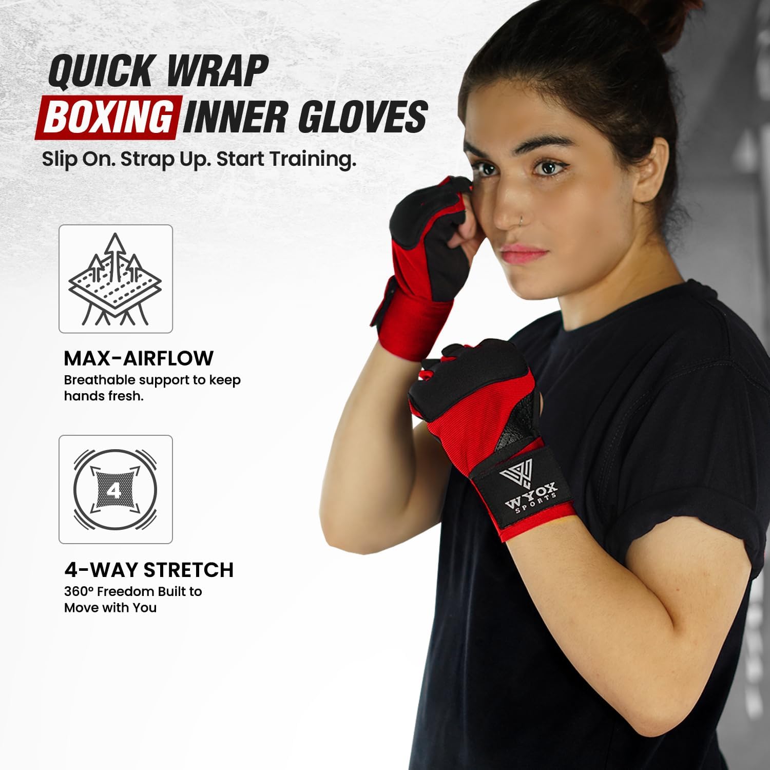 WYOX Neoprene Gel Boxing Hand Wraps Inner Gloves for Men & Women – 80cm/31in Quick Wrist Strap, Padded Knuckle Protection