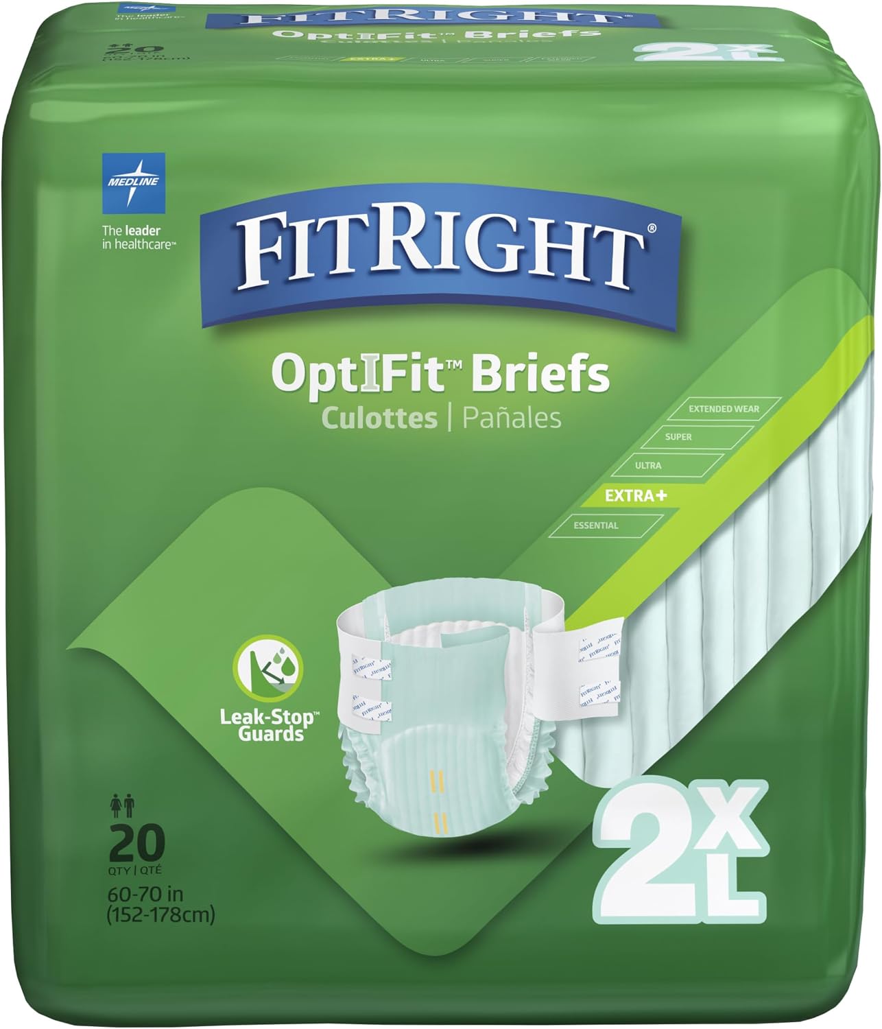 FitRight Adult Diapers, Extra+ Heavy Absorbency, M (Waist Size 32in-44in), 80 Count, OptiFit Incontinence Briefs for Men and Women, Disposable, Moisture-Wicking, Leak Protection,