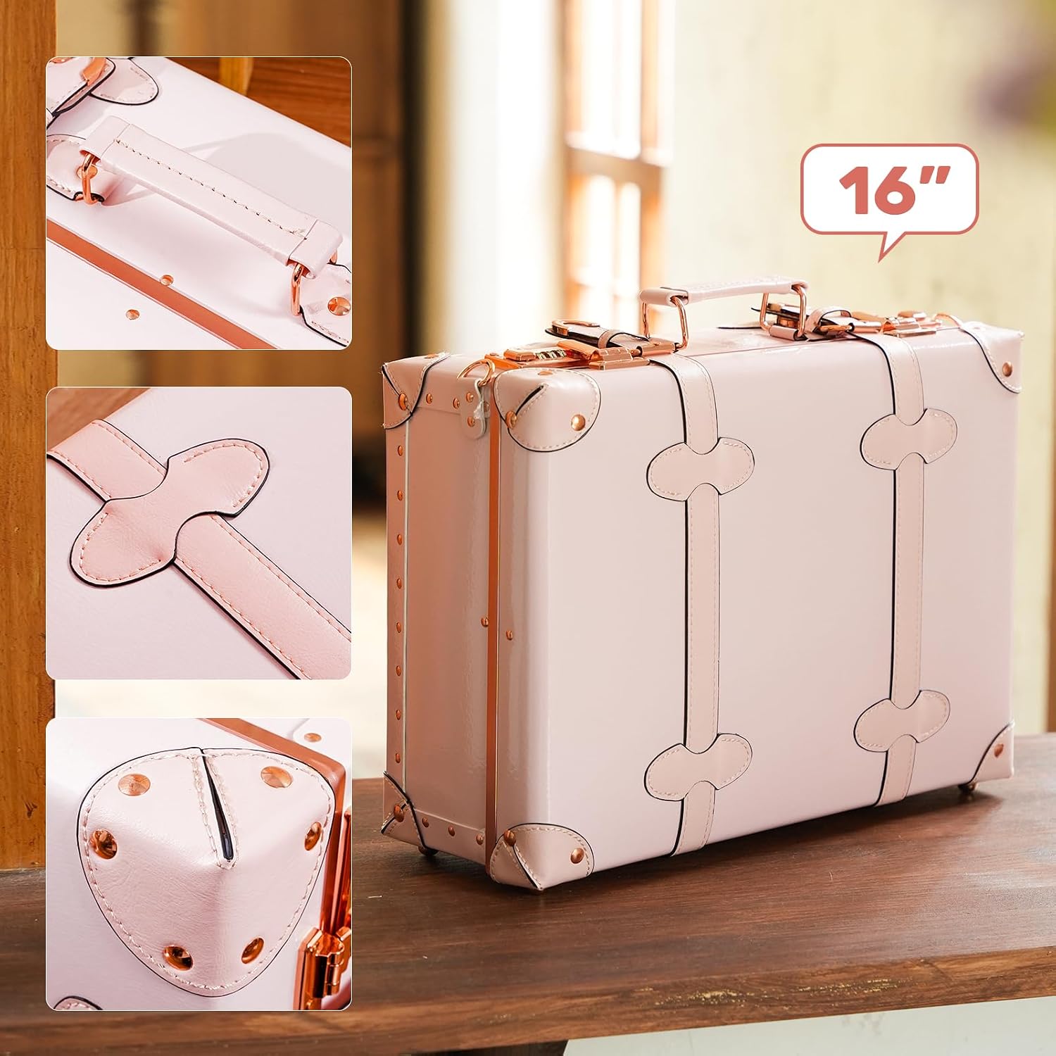 urecity Vintage and Cute Carry-on Overnight Case Non-wheeled Mini Leather Trunk Suitcase with Shoulder Strap
