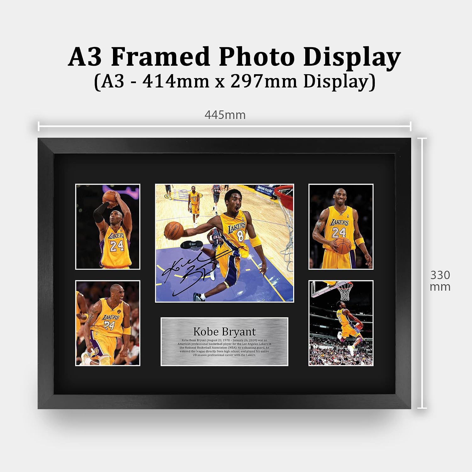 HWC Trading Kobe Bryant Signed Large 16 x 12 inch (A3) Printed Gifts Autograph Photo Display - 16" x 12" Framed