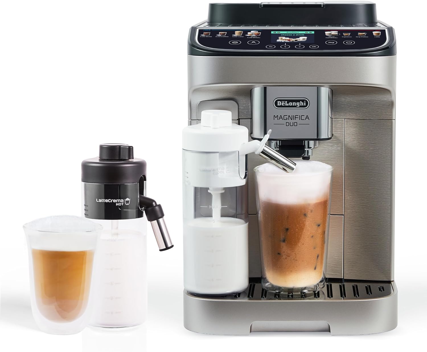 De'Longhi Magnifica Duo Automatic Espresso Machine, Milk Frother, Silver | #1 Worldwide Espresso Machine Maker, 20 One-Touch Recipes