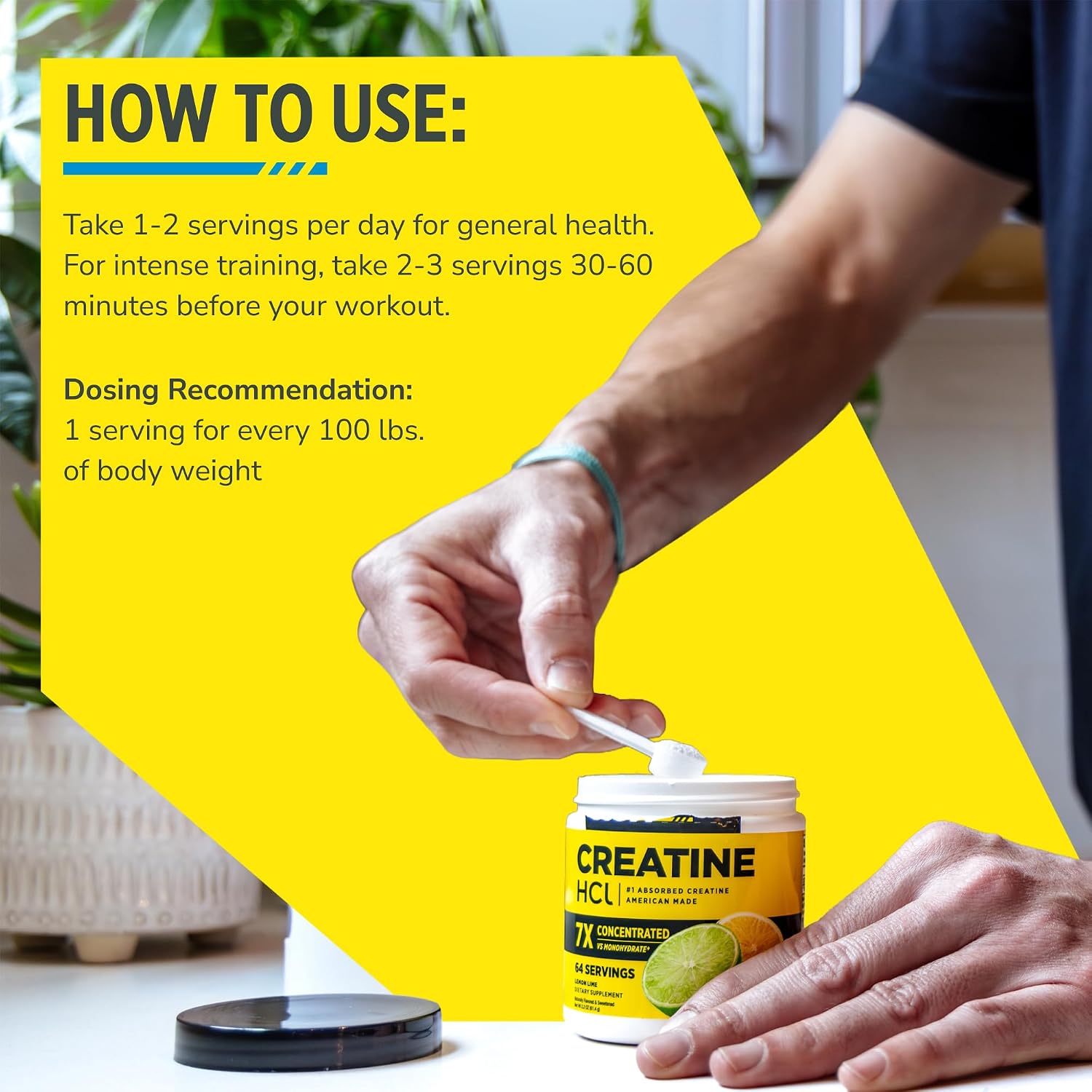 CON-CRET Creatine HCl Powder for Women and Men, Unflavored, 64 Servings | No Bloating or Water Retention, Muscle, Strength & Cognitive Support, USA Made, NSF Certified