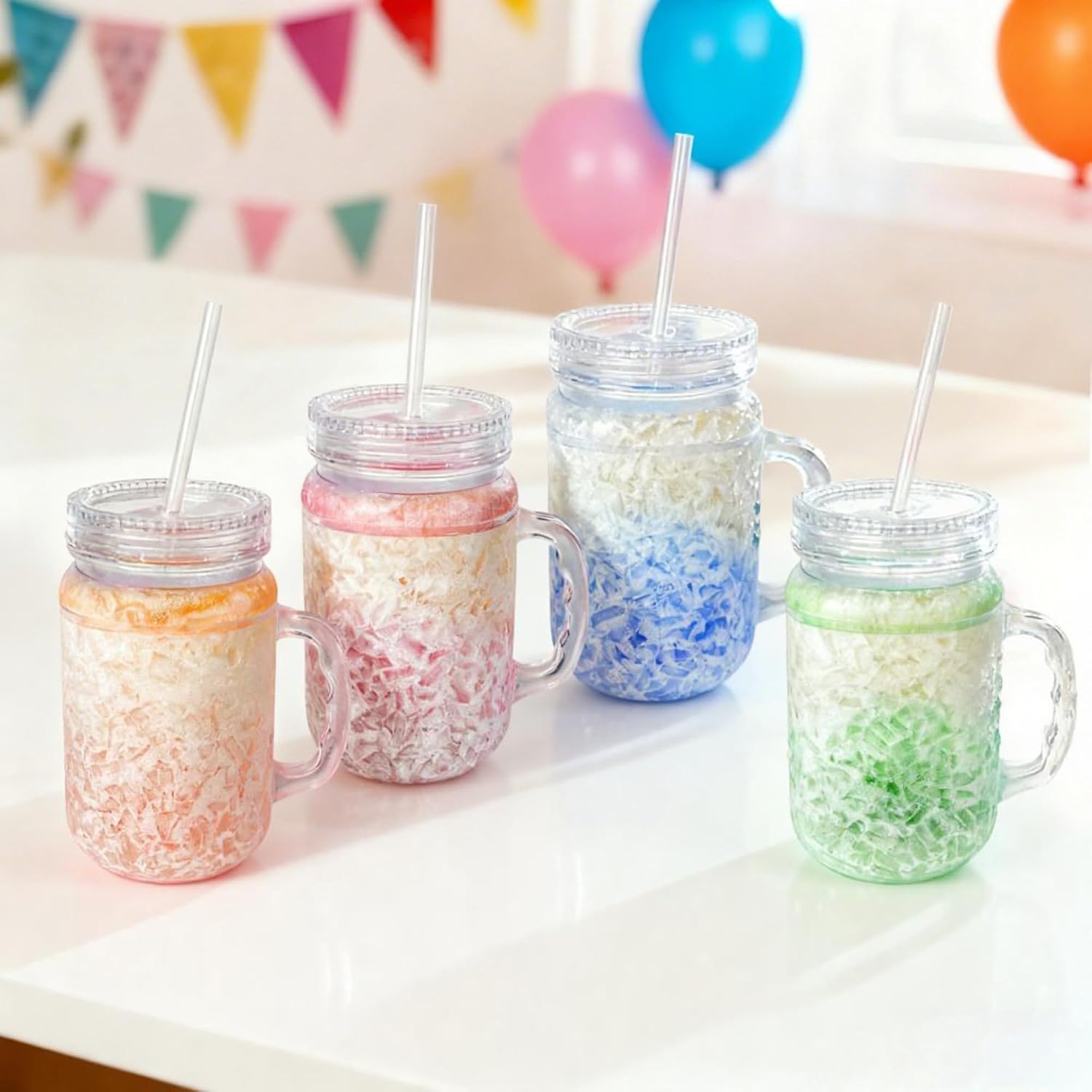 Lily's Home Freezer Beer Mugs - Set of 4 Freezable Gel-Filled 16 oz BPA-Free Acrylic Frozen Mugs for Outdoor Entertaining and Gifting